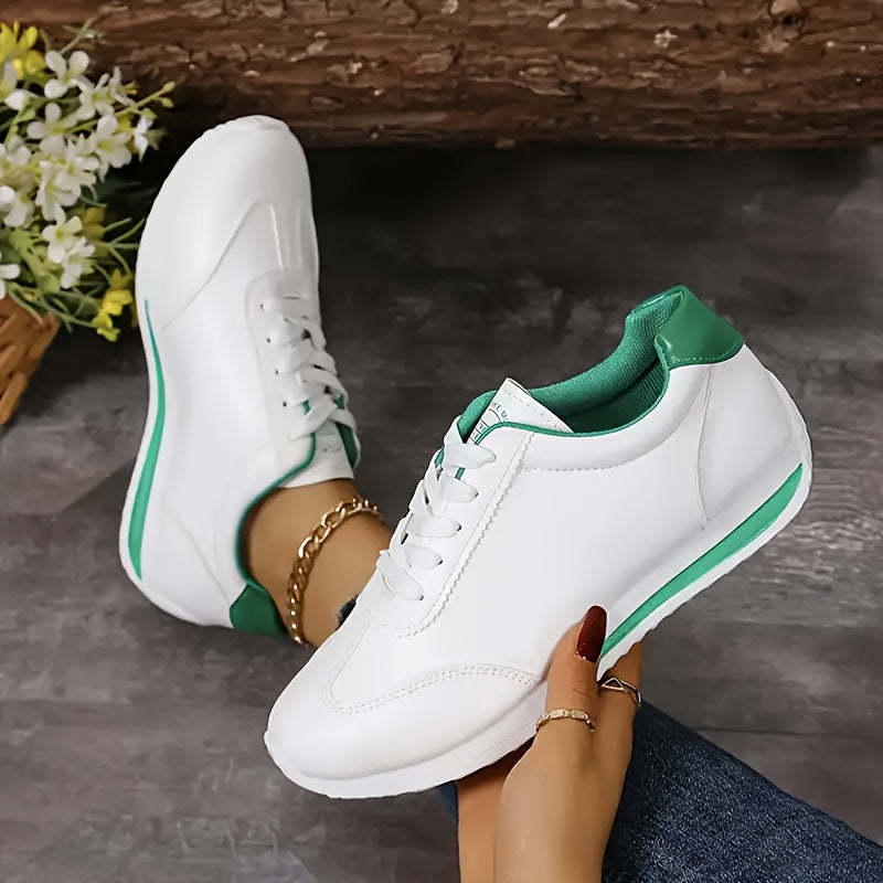 Women's Shockproof Sneakers - Chic Lace-Up Sneakers with Neutral Arch, Upper & Cushioned Insole - Minimalist /Korean Style Sole Suitable for Fashion-Forward Ladies