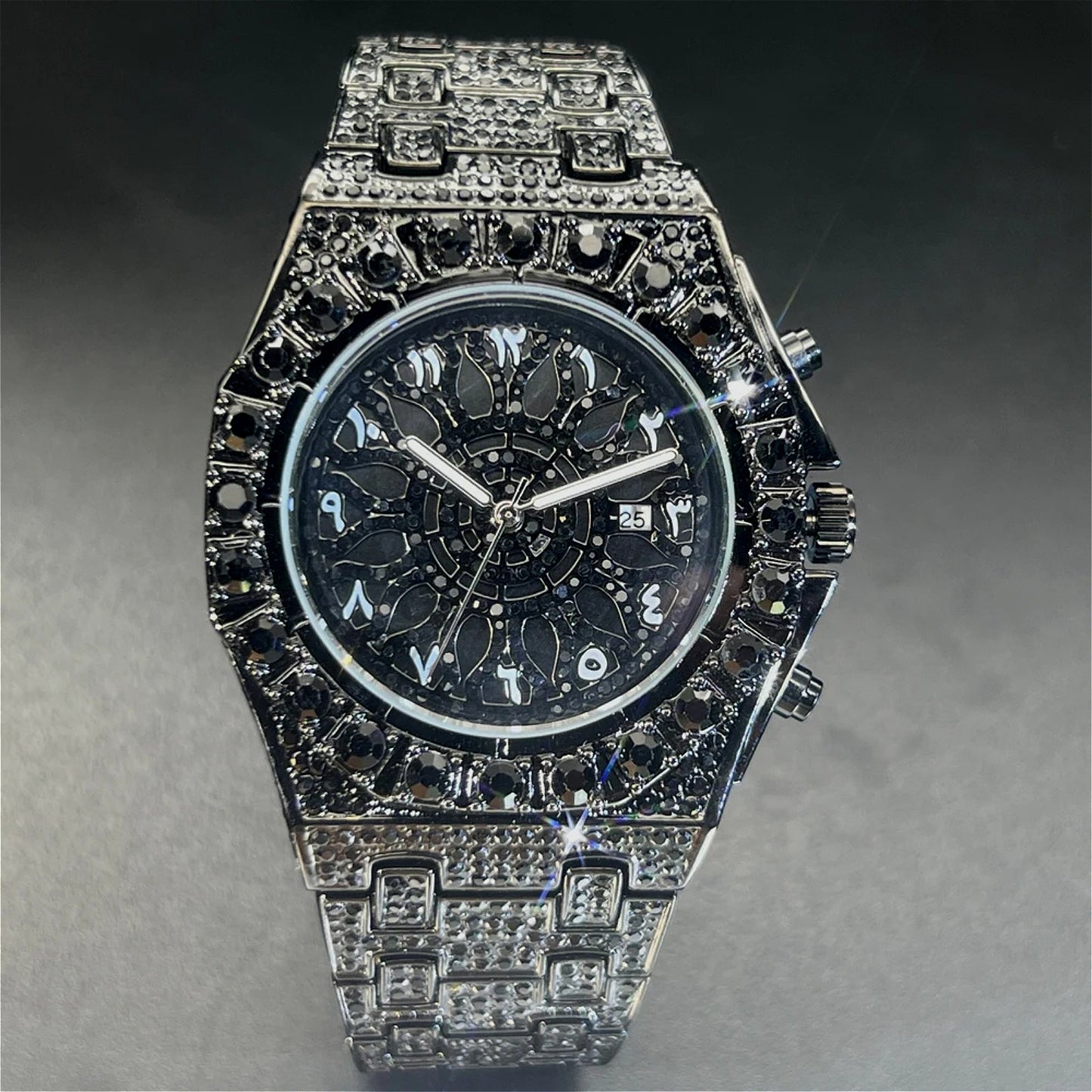 Fashion Green Black Watch For Mens Luxury Iced Quartz Watch Mans Hip Hop Square Cz Jewelry Wristwatch Christmas Gift For Men Women