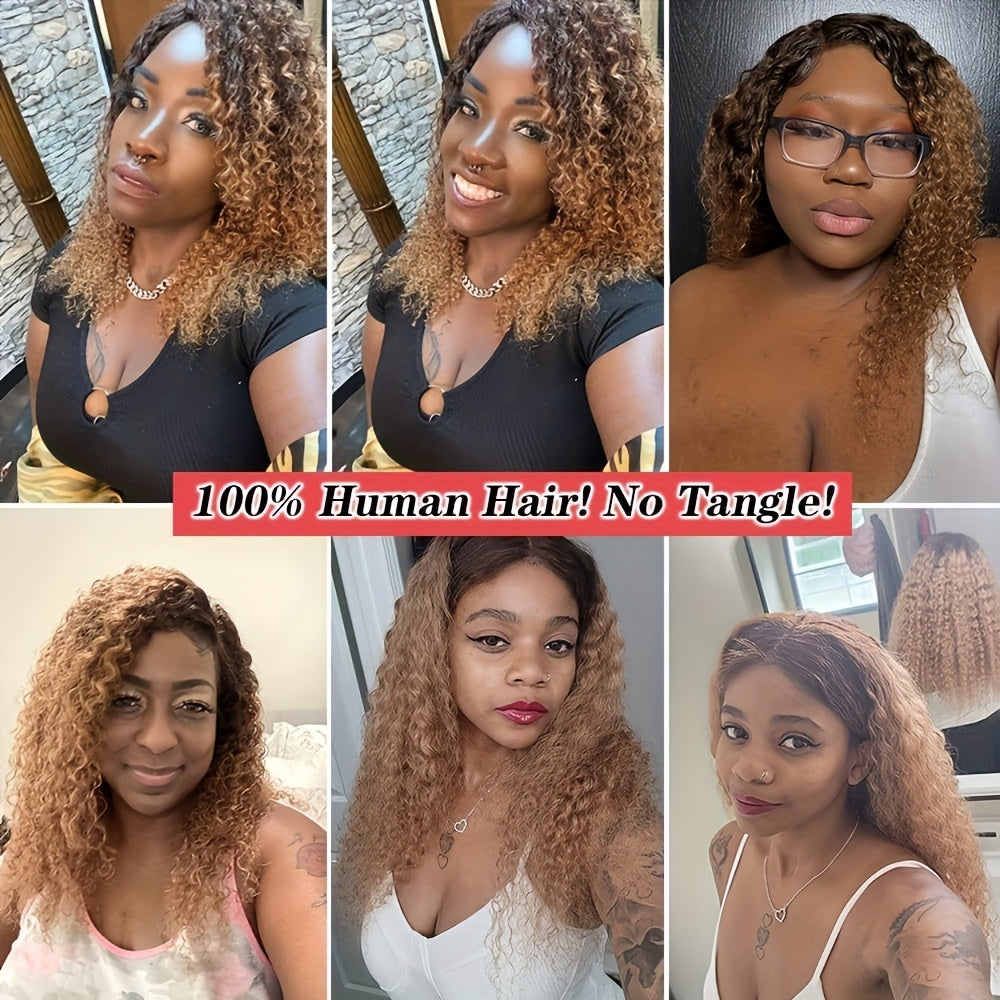 3 Bundles Brazilian Virgin 100% Unprocessed Human Hair Extensions - 4x4 Lace Closure, Ombre Color (T4/30 Medium Brown/Reddish Brown), Curly Wave Texture for Women, All Ethnicities, Natural Look & Versatile Styling, Realistic