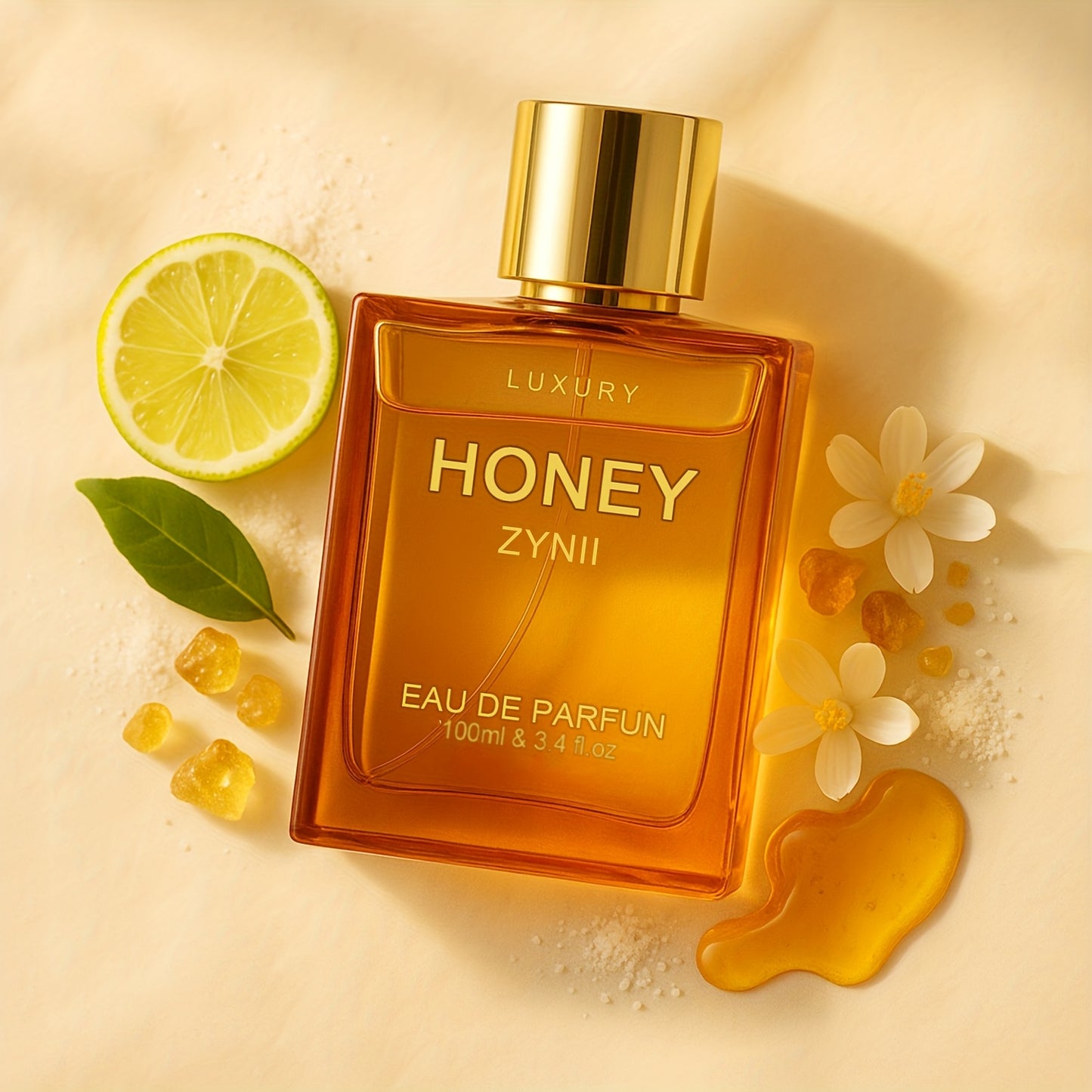 Luxury Honey Oud Perfume 3.4oz - Long-Lasting Sweet Honey & Oud Scent, Perfume Oil with, Elegant ' & ' Fragrance for Day & Night Use, -Light Beige Suitable