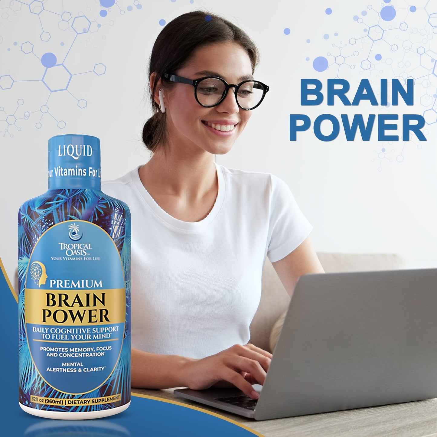 Tropical Oasis Cognitive Brain Power | Contains 20 Mg Of Vitamin B3, 10 Mg Of B5, 2 Mg Of B6, And 120 Mg Of B12 To Improve Focus, Memory, Creativity, And Clarity