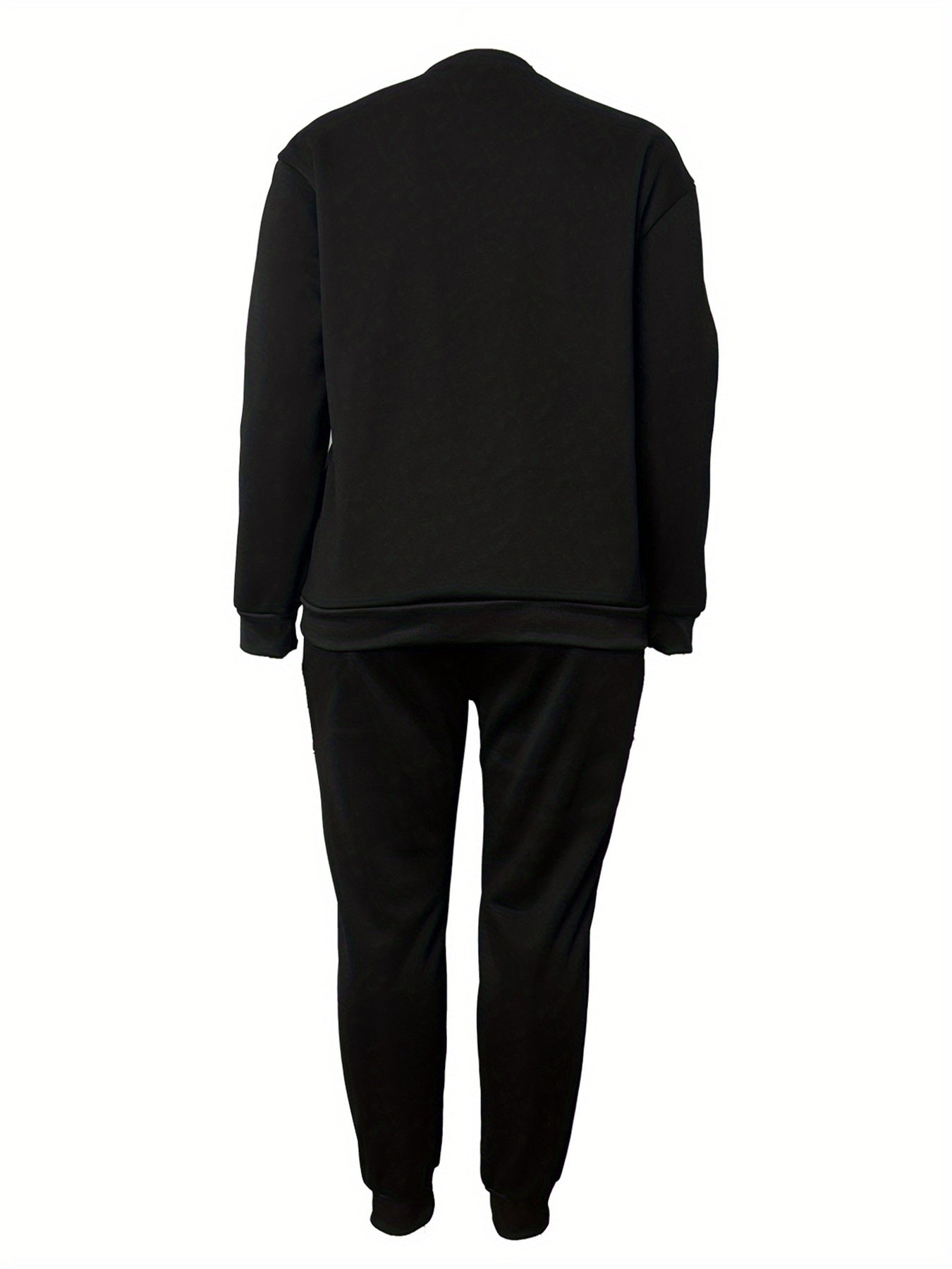 Plus Size, Autumn/Winter Plus Size Women's -Lined Sweatshirt Set with Queen Crown Print, Round Neck Long Sleeve Sweatshirt and Drawstring Pocket Pants, Casual Streetwear Winter Women's Sweatshirt Two-Piece Set