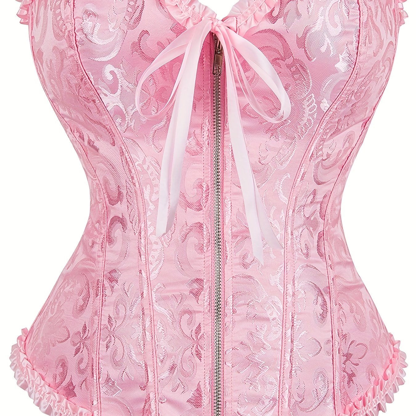 Plus Size Music Festival Elegant Corset, Women's Plus Zipper Frill Trim Lace Up Waist Training Tummy Control Wedding Shapewear