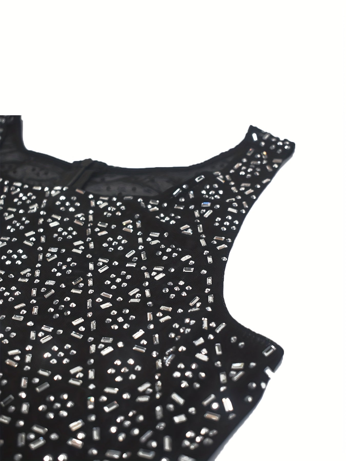 PORRCEY Women'S Sexy Elegant Rhinestone Mesh See Through Birthday Party Club Night Bodycon Evening Mini Dress