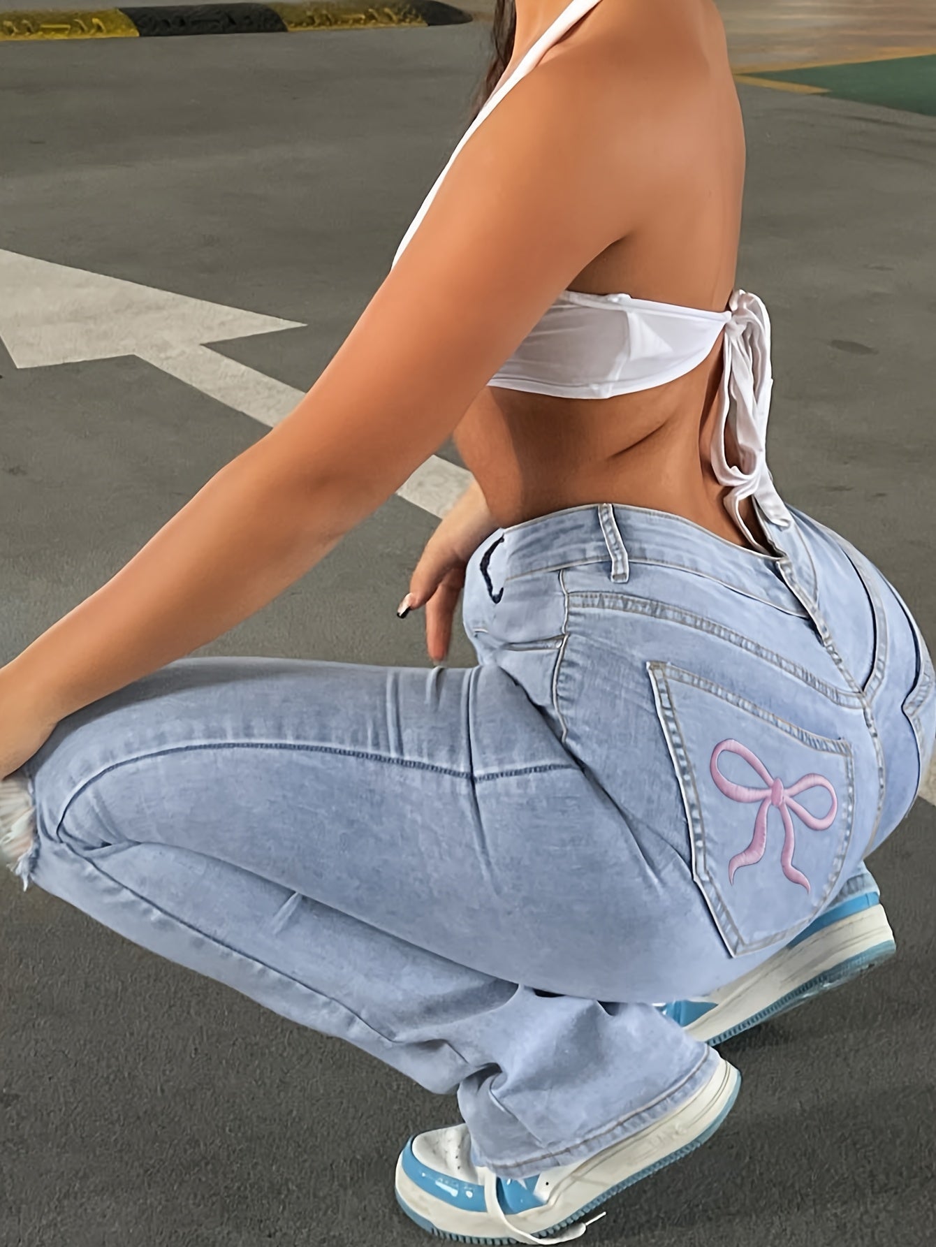 Bootcut Women Jeans High Blue Waist Elasticity Slim Fit Wash with Holes Casual Versatile
