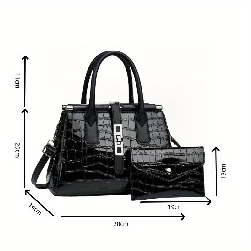 Simple classic mature temperament crocodile texture business leisure commuter Tote bag, large capacity handbag, fashion two Women's bag set, single shoulder crossbody bag