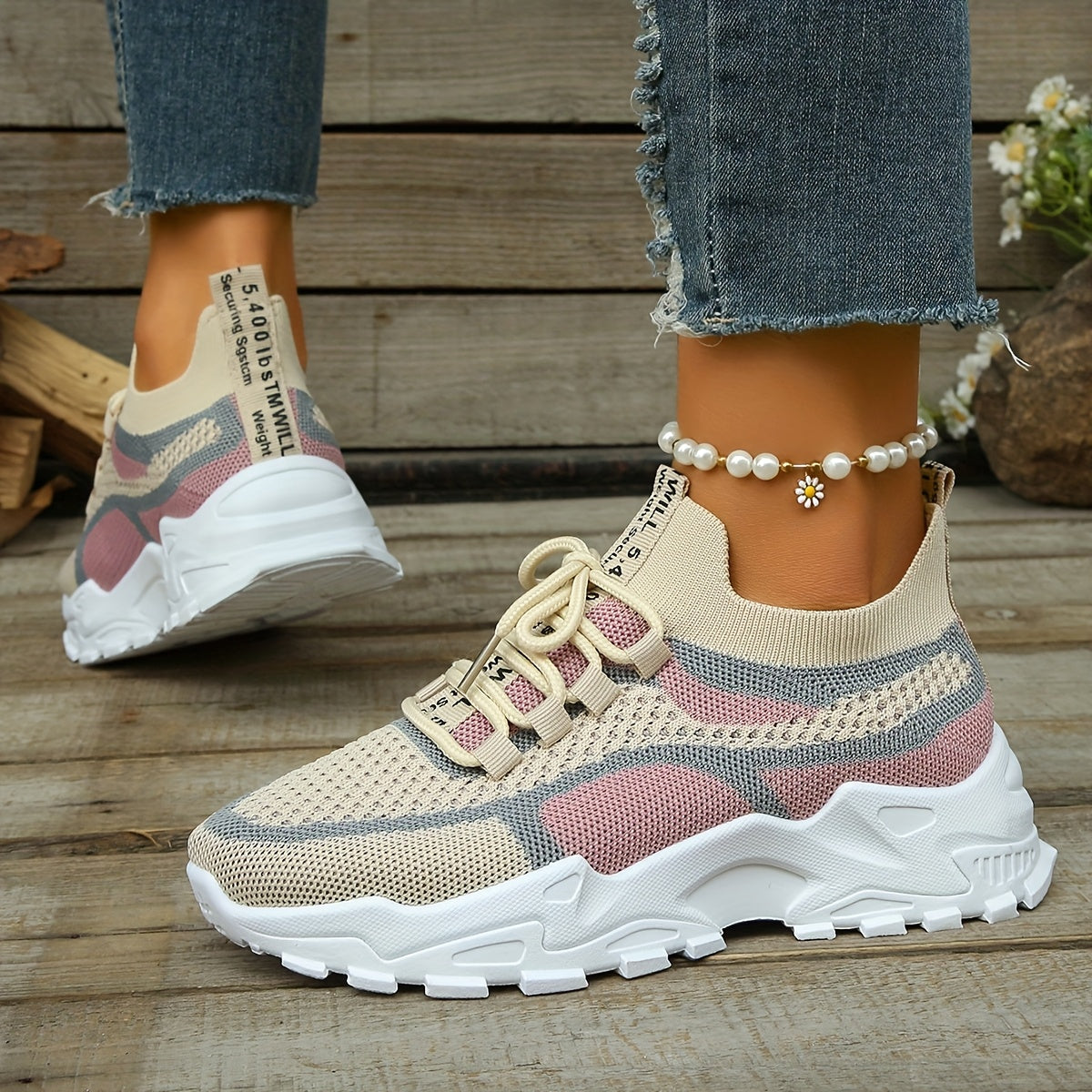 Women'S Stylish Knit Athletic Sneakers, Trendy Vibrant Low-cut Platform Walking Shoes, Airy Lightweight Comfortable Casual Footwear Extended Sizes