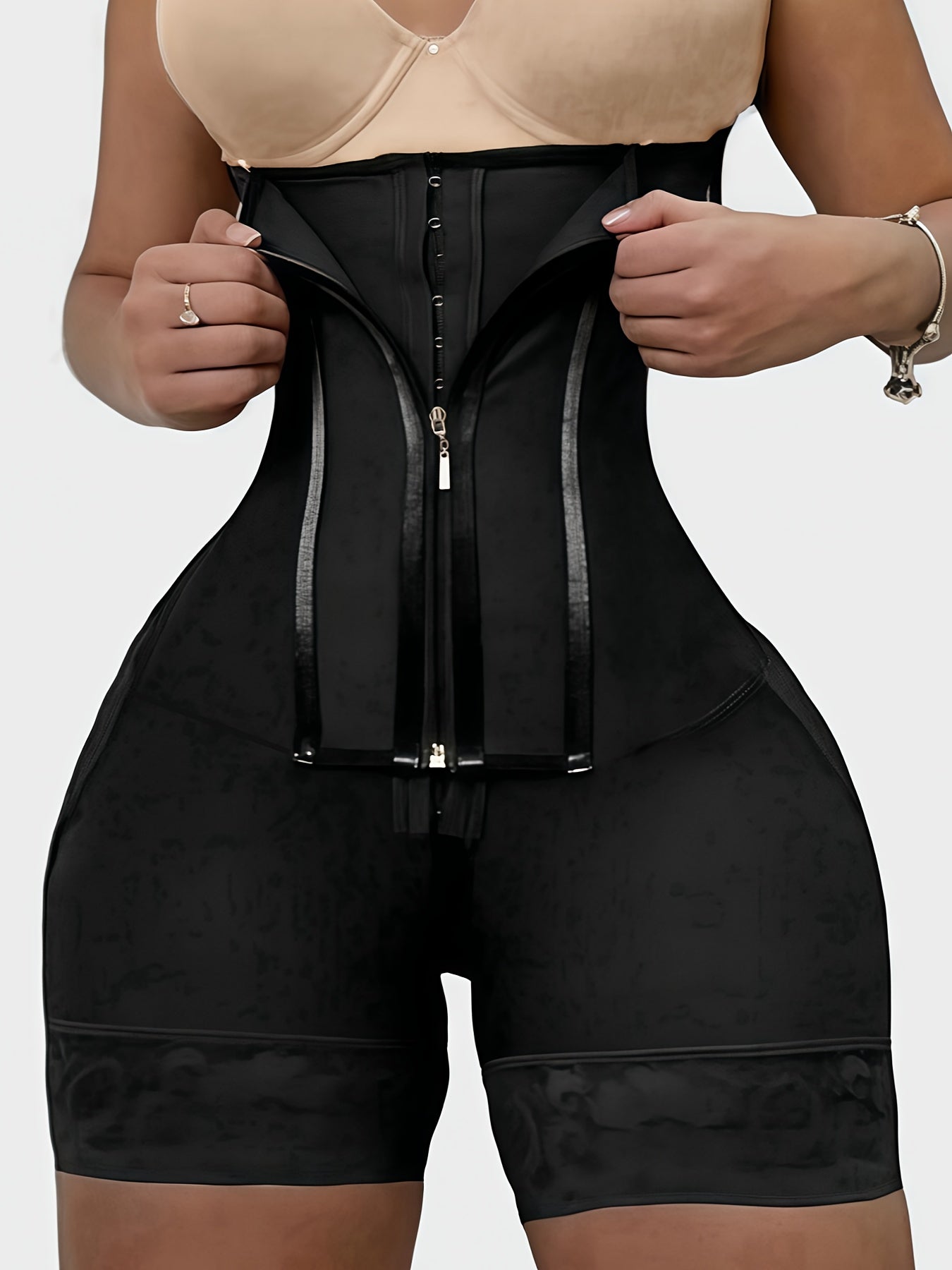 1pc Women'S High Waisted Shapewear Shorts, Fajas, Tummy Control And Butt Lift Pants, Adjustable Zipper Body Shaper Slim Shapewear Bottoms For Women, Waist Trainer, Enhance Self-Confidence, Suitable For Various Occasions, Spor