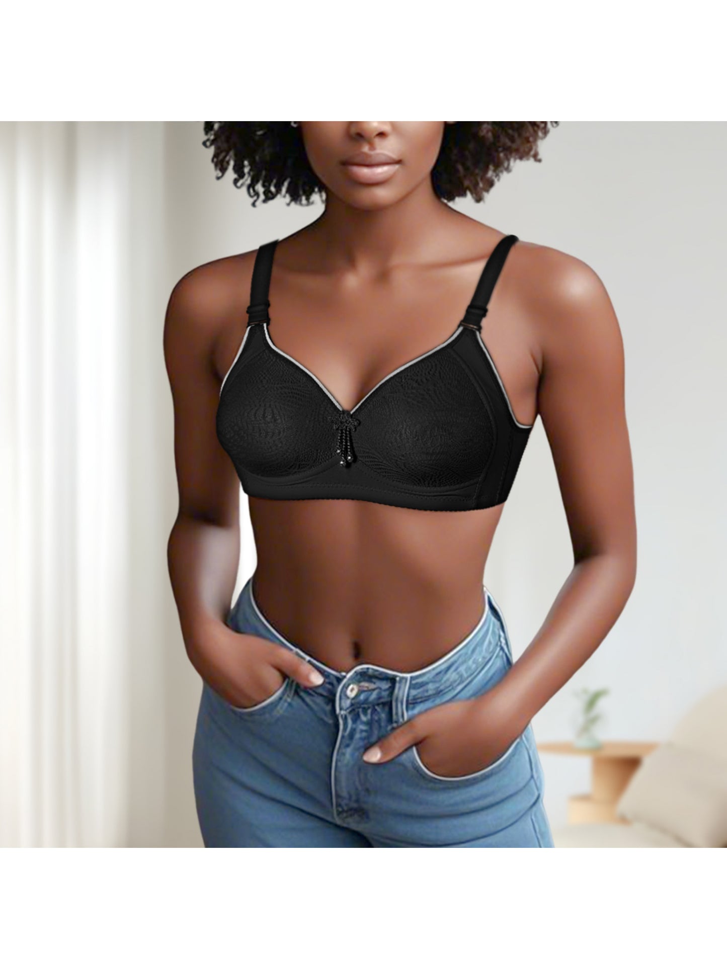 5-Pack Elegant Printed Wireless Bra with Adjustable Straps plaid Wire Free Support in Various Colors