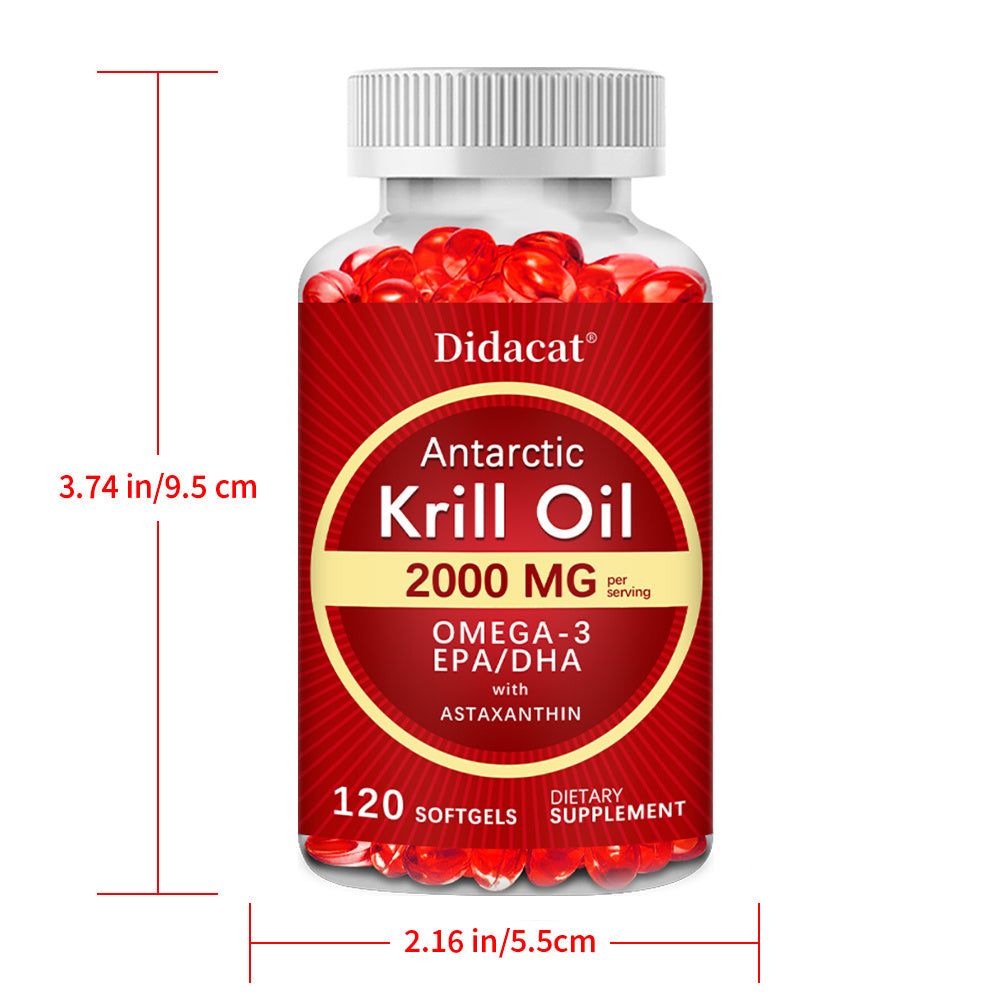 Antarctic Krill Oil, 2000mg/ Serving - Omega-3, EPA & DHA - Joint & Brain Support, 120 Softgels