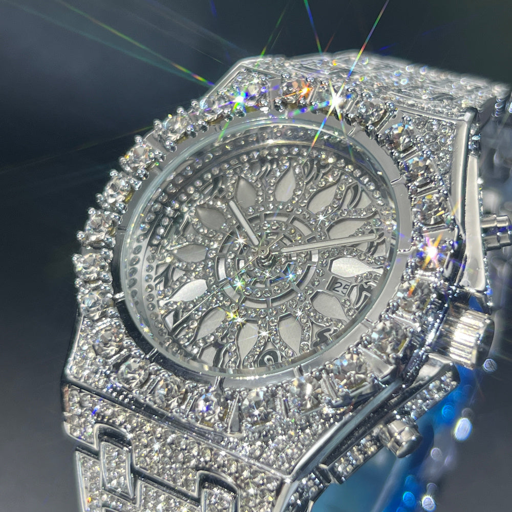 Fashion Green Black Watch For Mens Luxury Iced Quartz Watch Mans Hip Hop Square Cz Jewelry Wristwatch Christmas Gift For Men Women