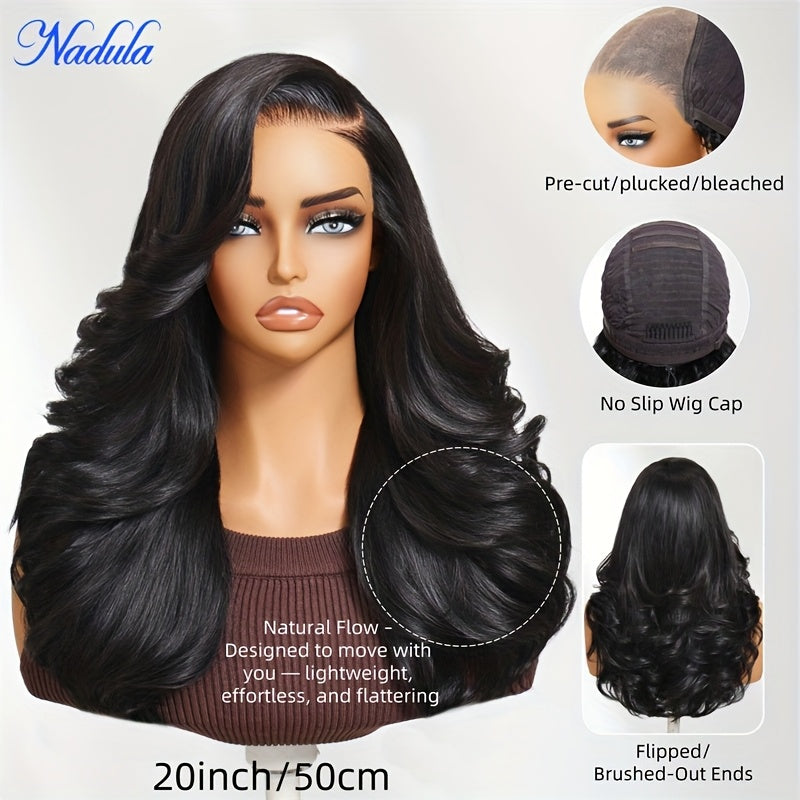 Nadula 7x5 Lace No Slip Wig Feathered Layer Side Part 200% Density Human Hair Glueless Wig with Invisible Drawstring Put On And Go Pre-Cut Lace Pre-bleached Knots Pre-Plucked Hairline