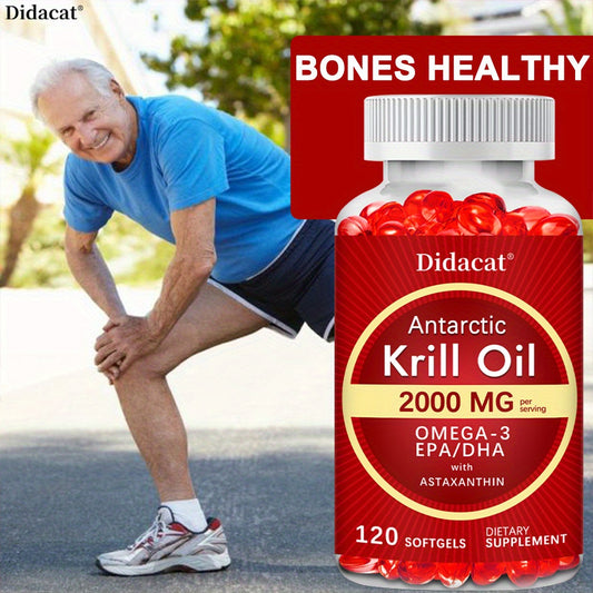 Antarctic Krill Oil, 2000mg/ Serving - Omega-3, EPA & DHA - Joint & Brain Support, 120 Softgels