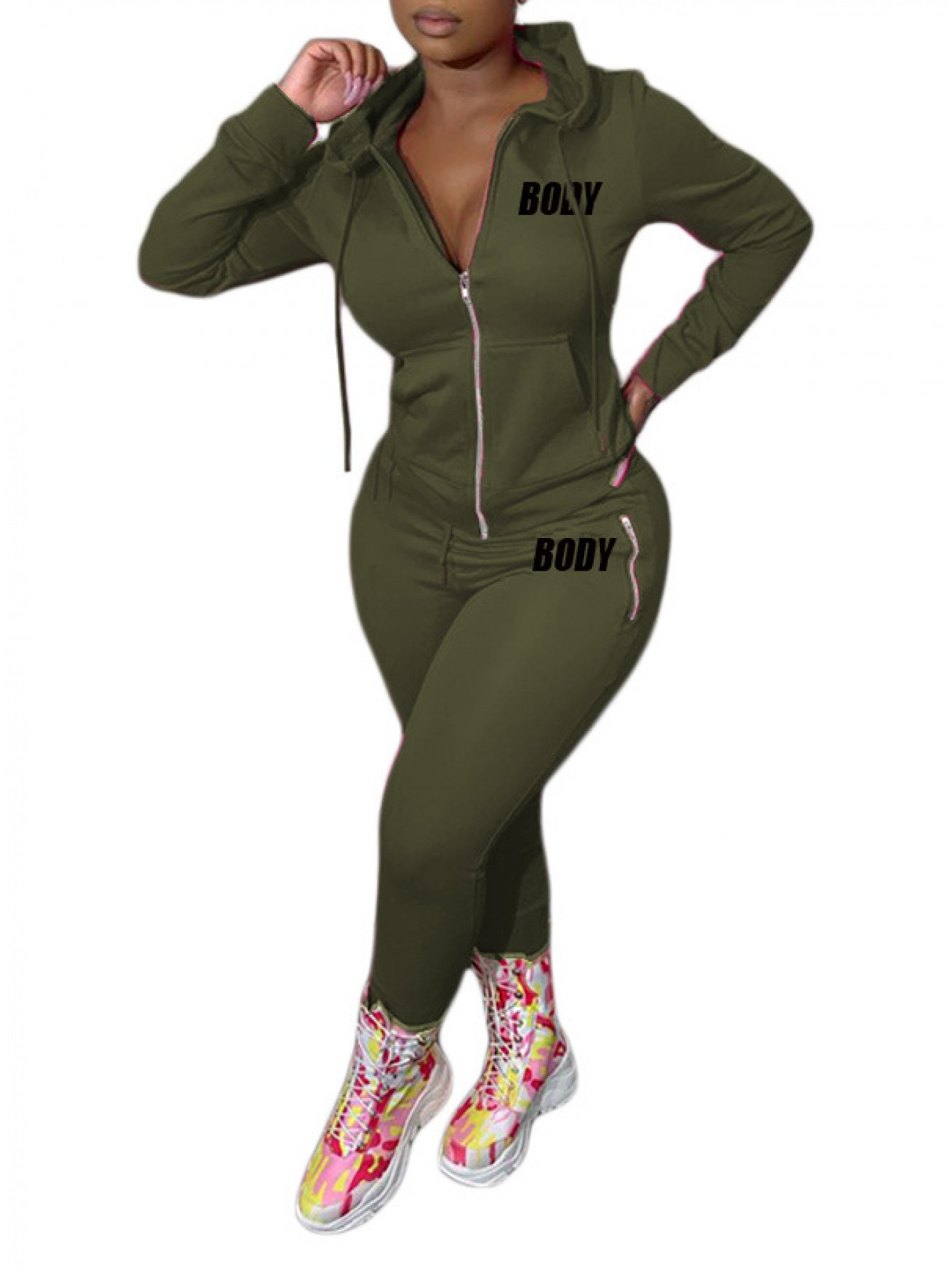 2pcs Women's Shapewear Set with Letter Print & Full Chest Padding - High Neck Zipper Front/Back Matching Outfit,  Initials/Look, Sporty Casual Bodysuit, Machine Washable 2pcs suit for Gym, Dance, Casual Attire