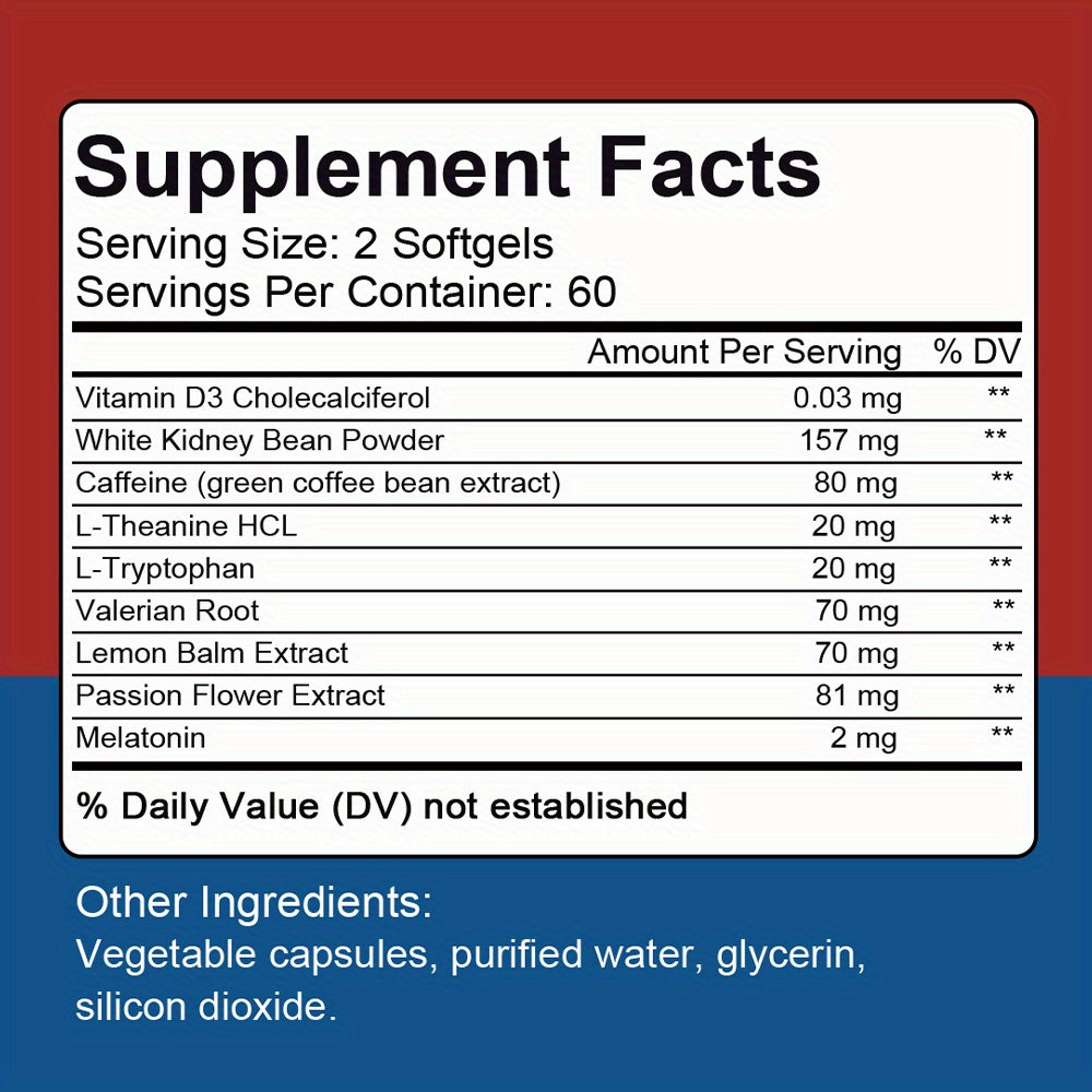 Night Burner, High Potency Formula - White Kidney Bean, Caffeine, L-Theanine HCl - 120 Softgels