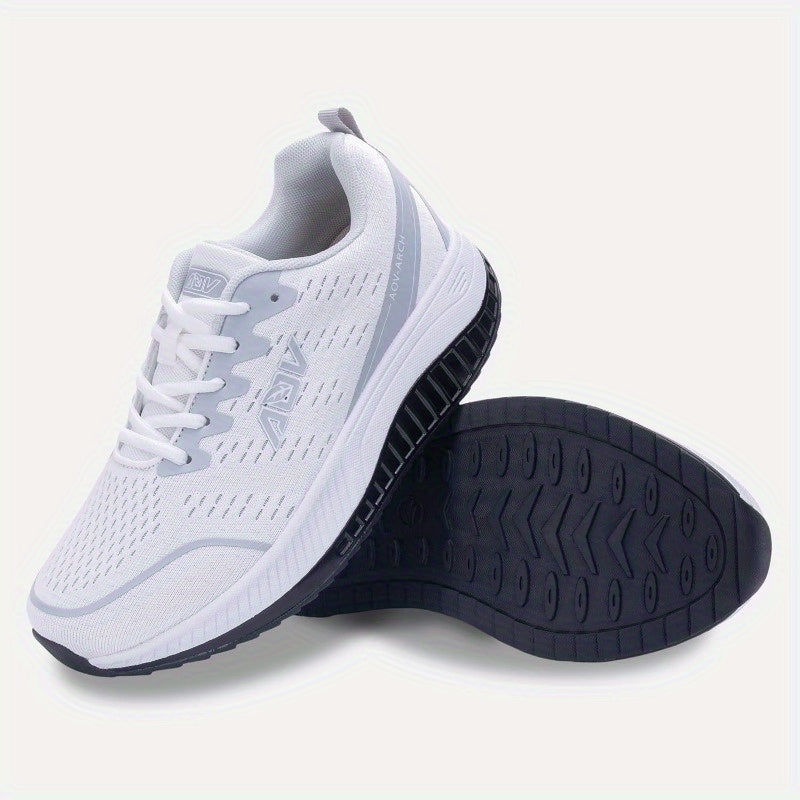 Women'S Lightweight Mesh Casual Sports Shoes - Breathable, Lace-Up Running Shoes, Comfortable Rubber Soles, Fashionable Solid-Color Casual Walking Shoes