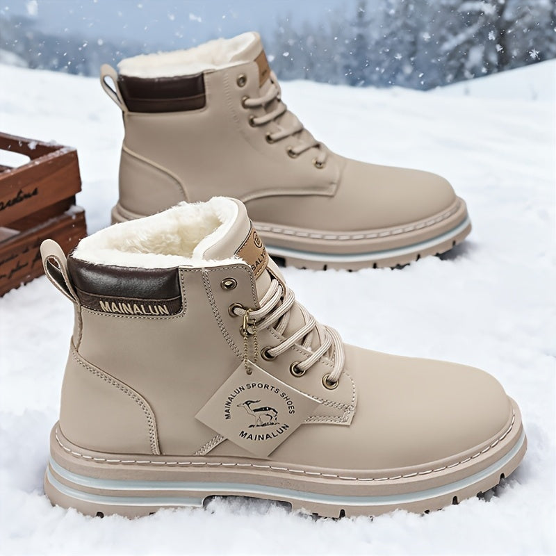 Men'S Winter High-Top Thermal Boots with Thick PVC Sole & Lace-Up Closure - Heavy-Duty All-Terrain Traction, Warm & Arch Support, Round Toe Design For Snow, Ice, Mud - Casual Outdoor Hiking Boots (brown) - Ideal For Cold Weat