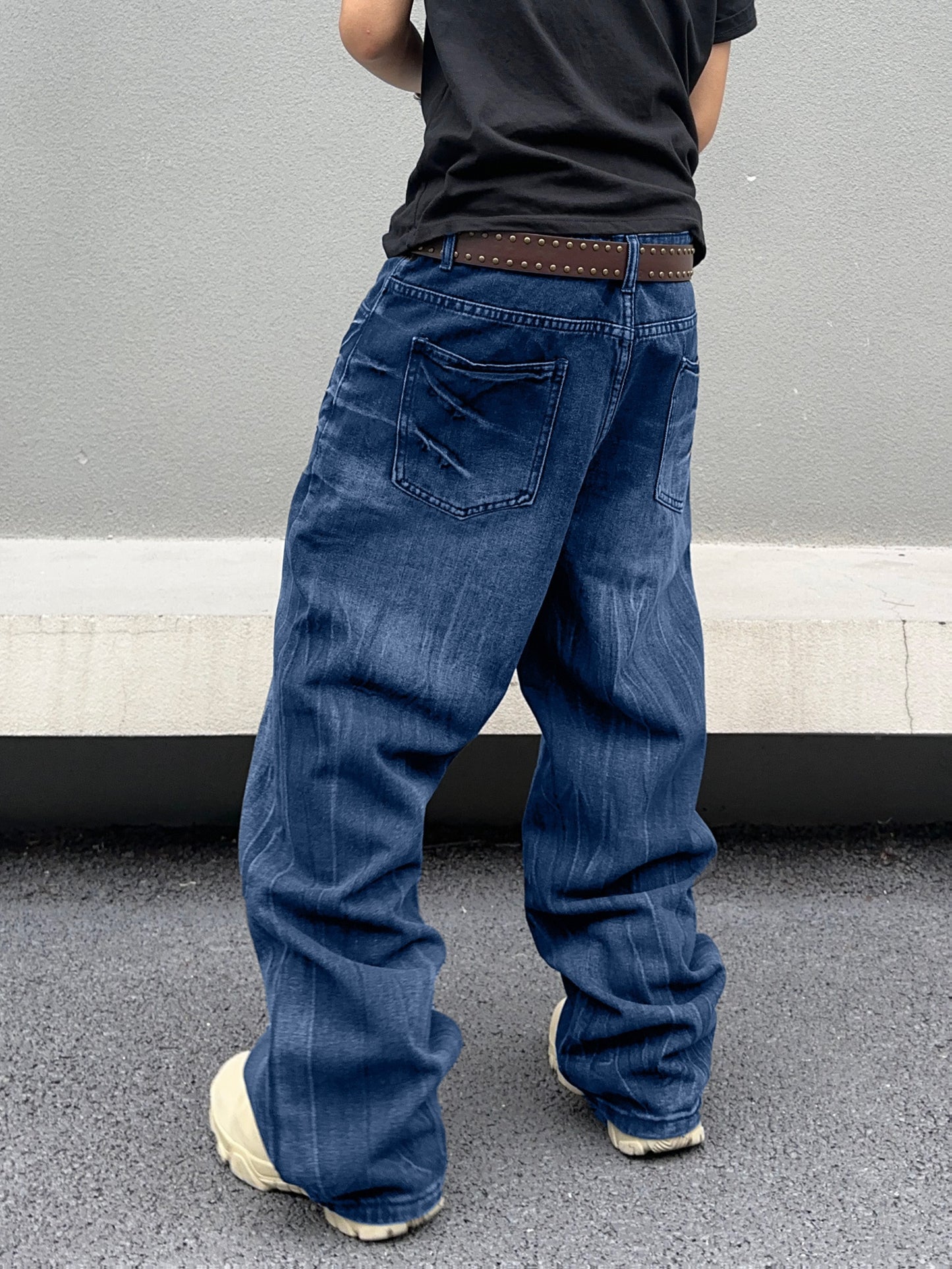 1pc Men'S Wide Leg Jeans Super Loose Pants Loose Jeans Ice Skating Pants Street Wear, Suitable For Both Men And Women, for all Seasons, Machine Washable, Classic And Fashionable Items
