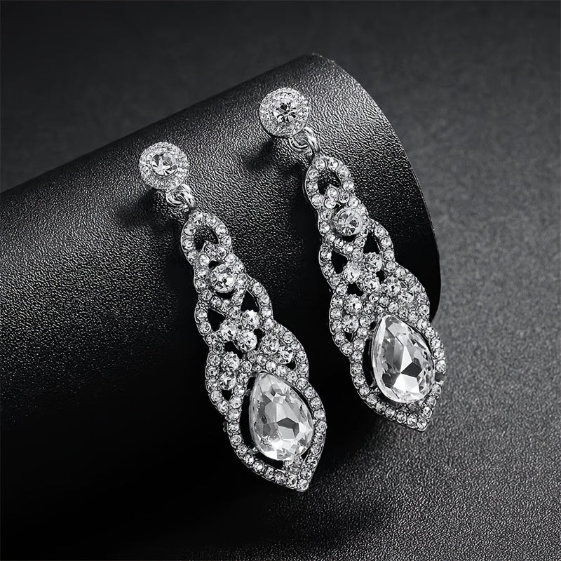 One Pair of Women's Alloy Rhinestone Elegant Teardrop Bridal Wedding Earrings, Party Night Dress Matching Jewelry
