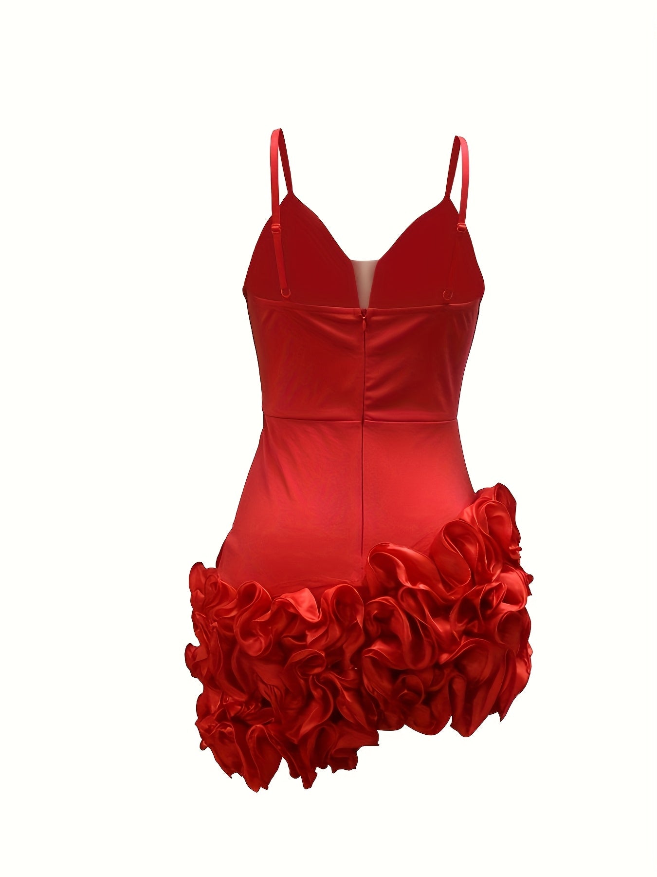 [Sexy Red Dress] Red Ruffle Lace Bodycon Dress | Off-Shoulder, Asymmetrical Hem, Sleeveless, Plus Size, Perfect for Birthdays, Holiday Parties, and Summer Events