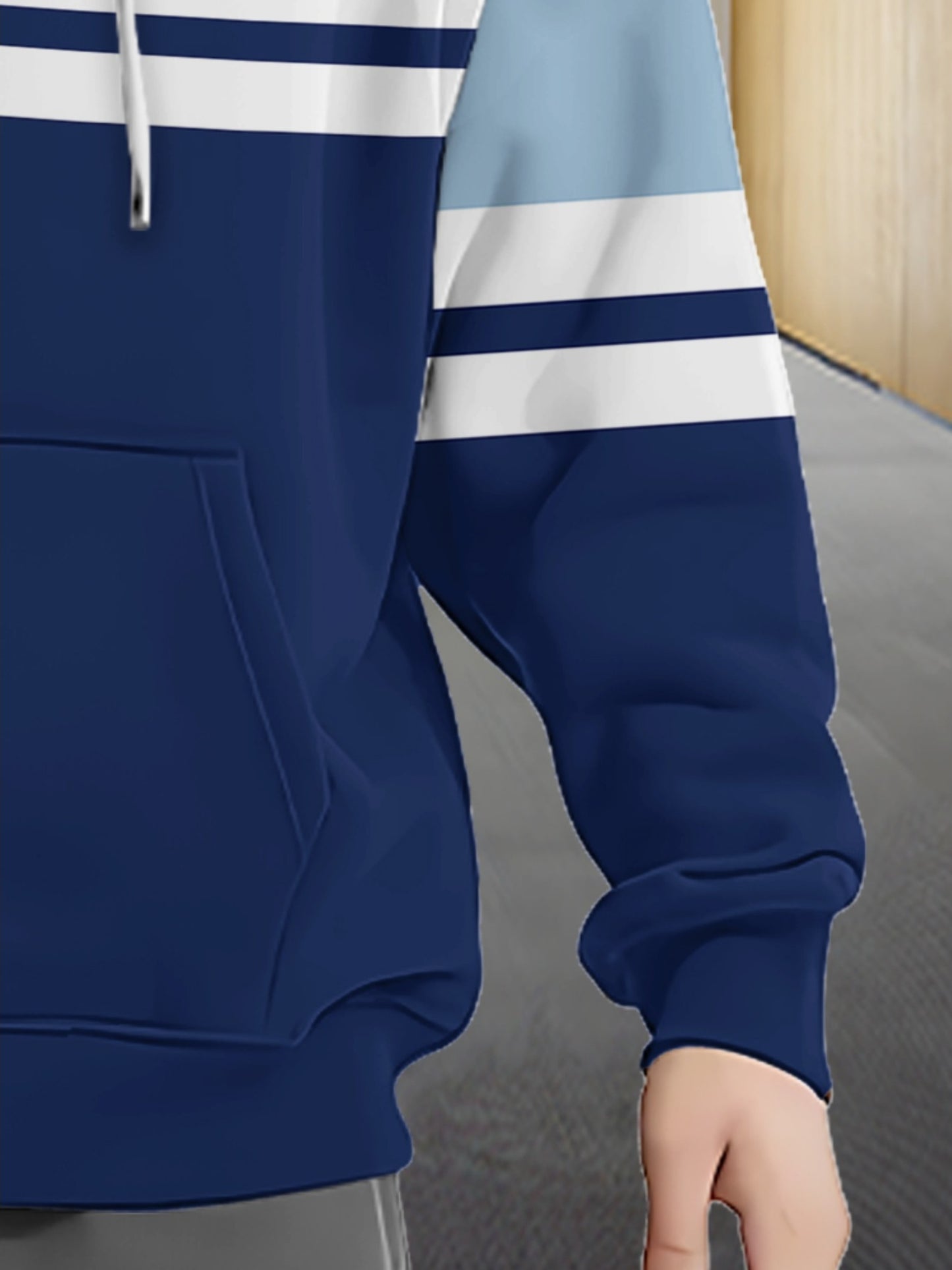 Men'S Lightweight Hoodie - Navy Blue & Aqua Stripes Zip-Up Pullover, Breathable Polyester Hooded Sweatshirt for Gym, Hiking, Casual Outfits - Athletic Casual Attire with Full-Zip Closure, Gym Hoodie, Outdoor Apparel, Sporty D