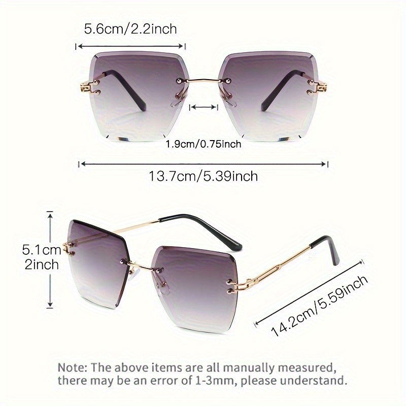 Fashion borderless ladies too glasses Y2K gradual change color trimmed lenses retro hollow metal bracket ladies