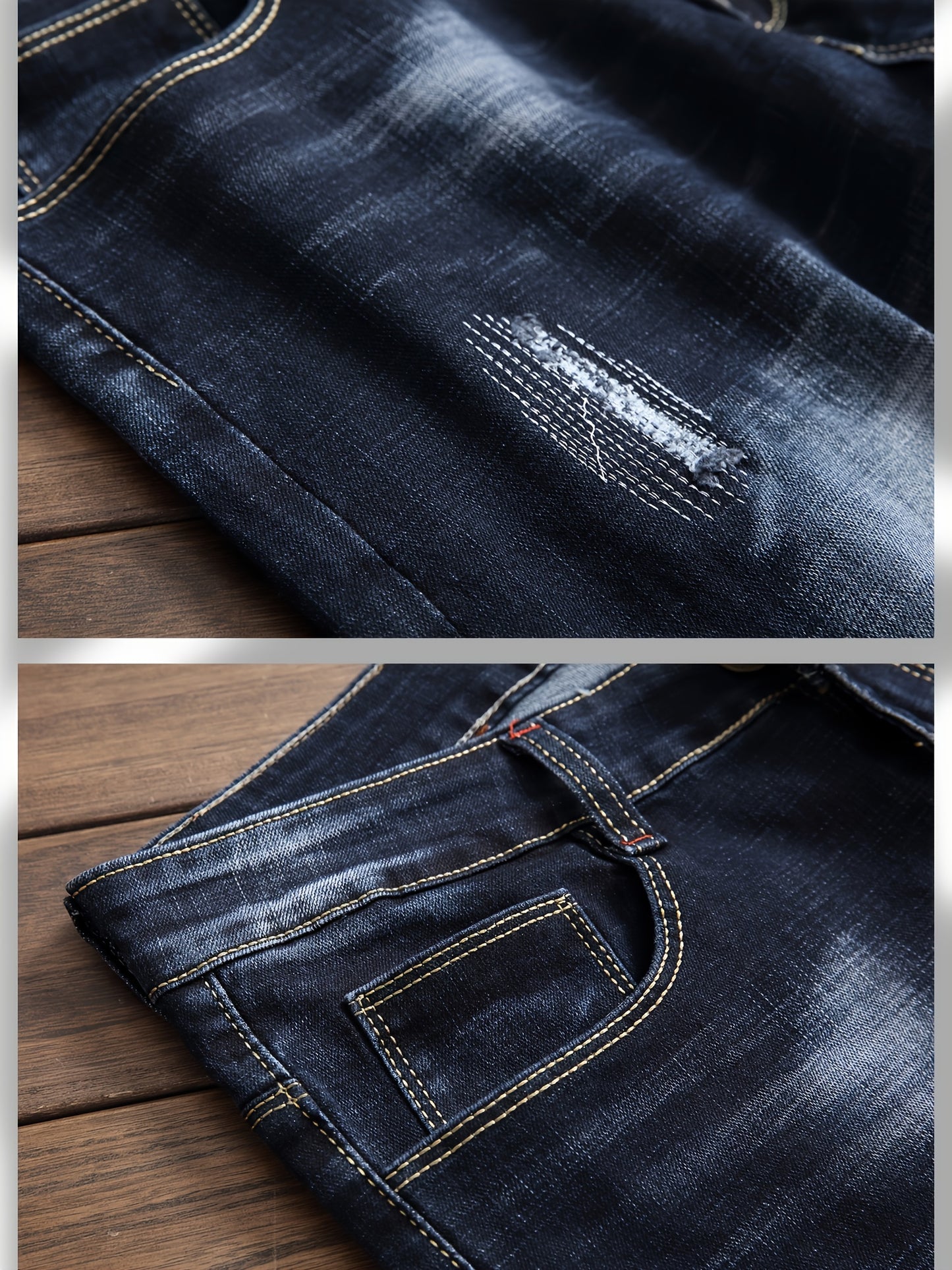 2025 New Men'S Slim-Fit Straight Leg Faux Denim - Stretch Soft Faux Denim Pants with Elastic Waist & Built-In Zipper Closure, All-Season Comfort, Classic Blue Washed Casual Trousers for Casual Attire, Office & Semi-Formal Out