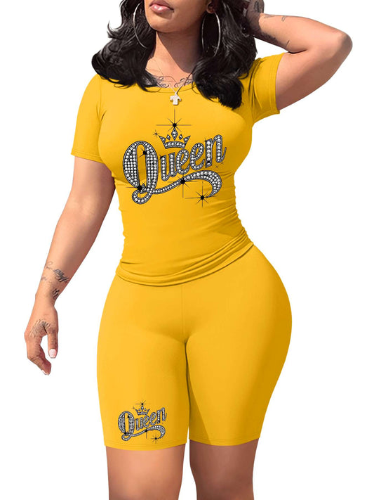 Diamond Queen Women's SlimFit Tshirt and Pants Set?? Premium Print?? Durable?? Casual and Fashionable?? Sparkling Queen Crown Design?? Perfect for Casual Attire and Stylish Outfits?? Comfortable Fit?? Gift Idea.