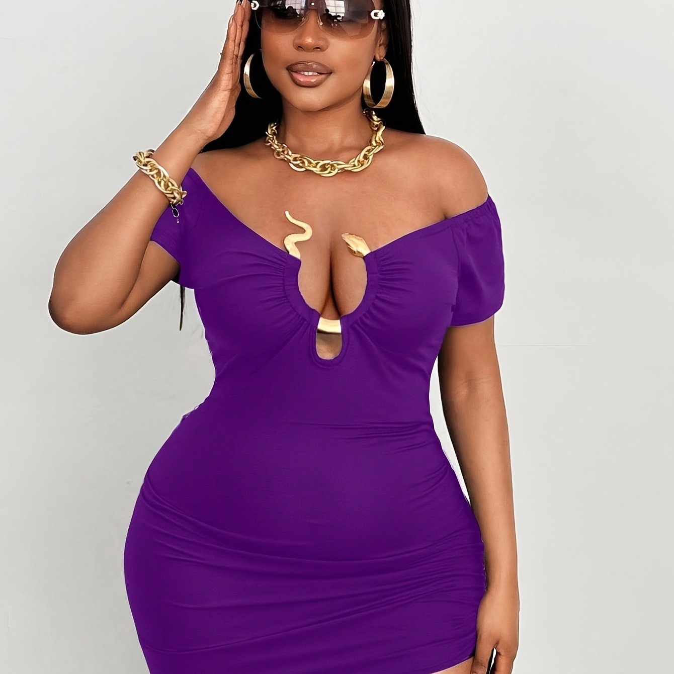 Plus Size, Regular Elegant Purple Dress