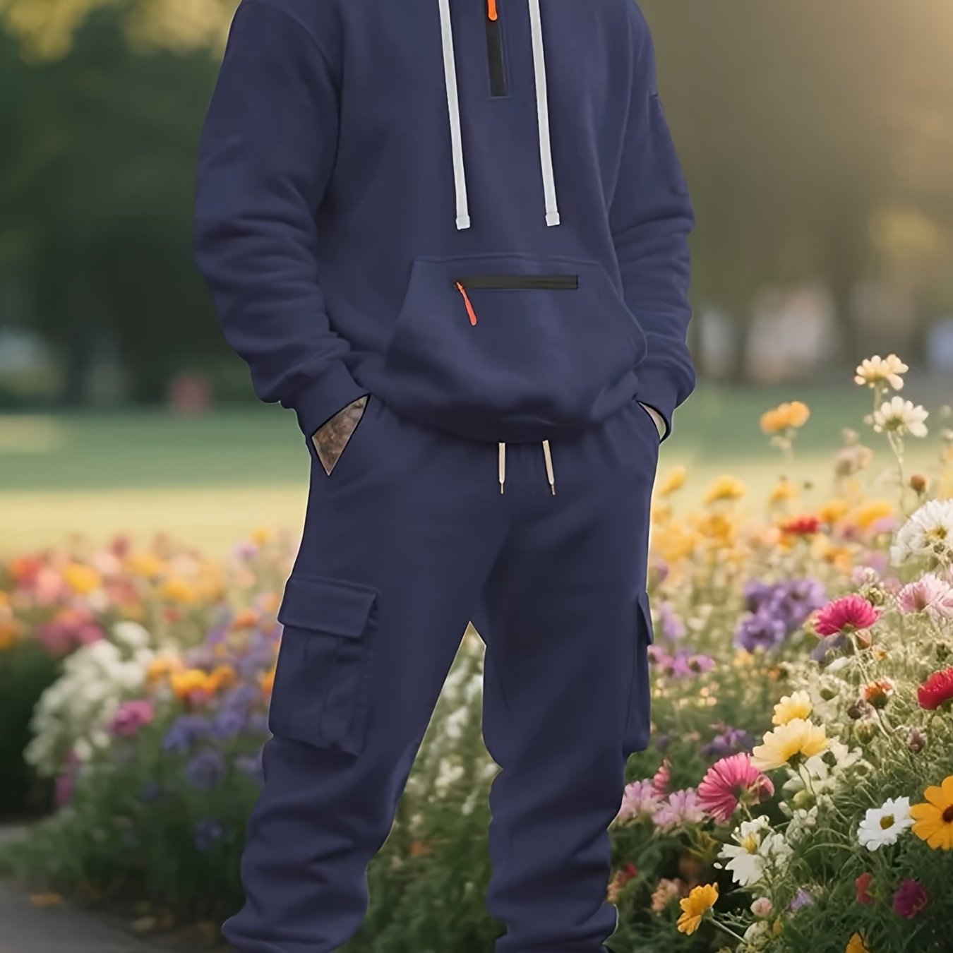 Men'S Style Casual Sportswear Set - Thickened Hooded Sweatshirt & Joggers with Pockets, Long Sleeve, Regular Fit, Solid Color, Button Detail, Fall/Winter Collection