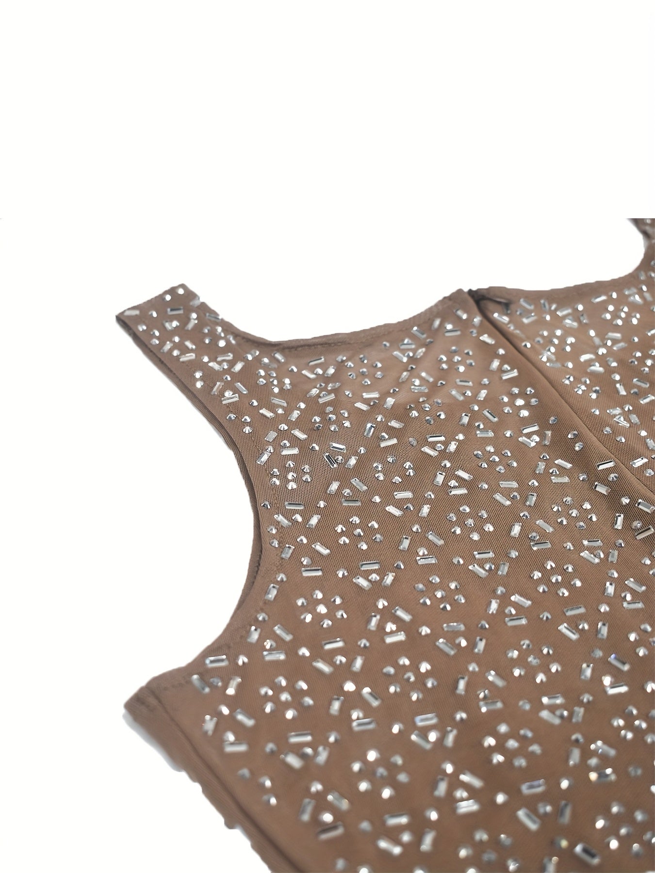 PORRCEY Women'S Sexy Elegant Rhinestone Mesh See Through Birthday Party Club Night Bodycon Evening Mini Dress