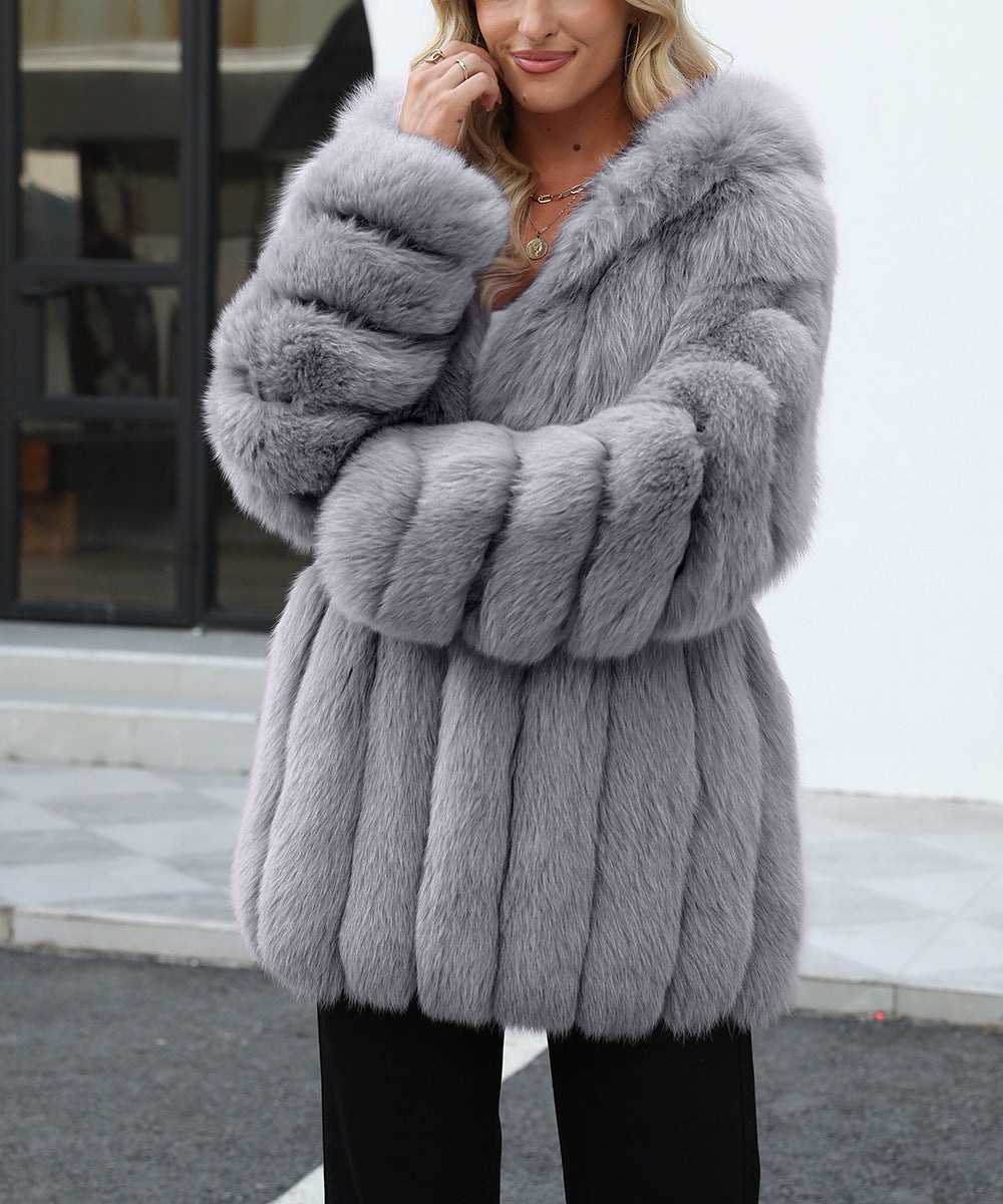 Plus Size, Plus-size Women's coat new European and American autumn winter faux fur warm fluffy plus-size Women's coat faux fox fur jacket fur winter wear plus-size fashion outwear
