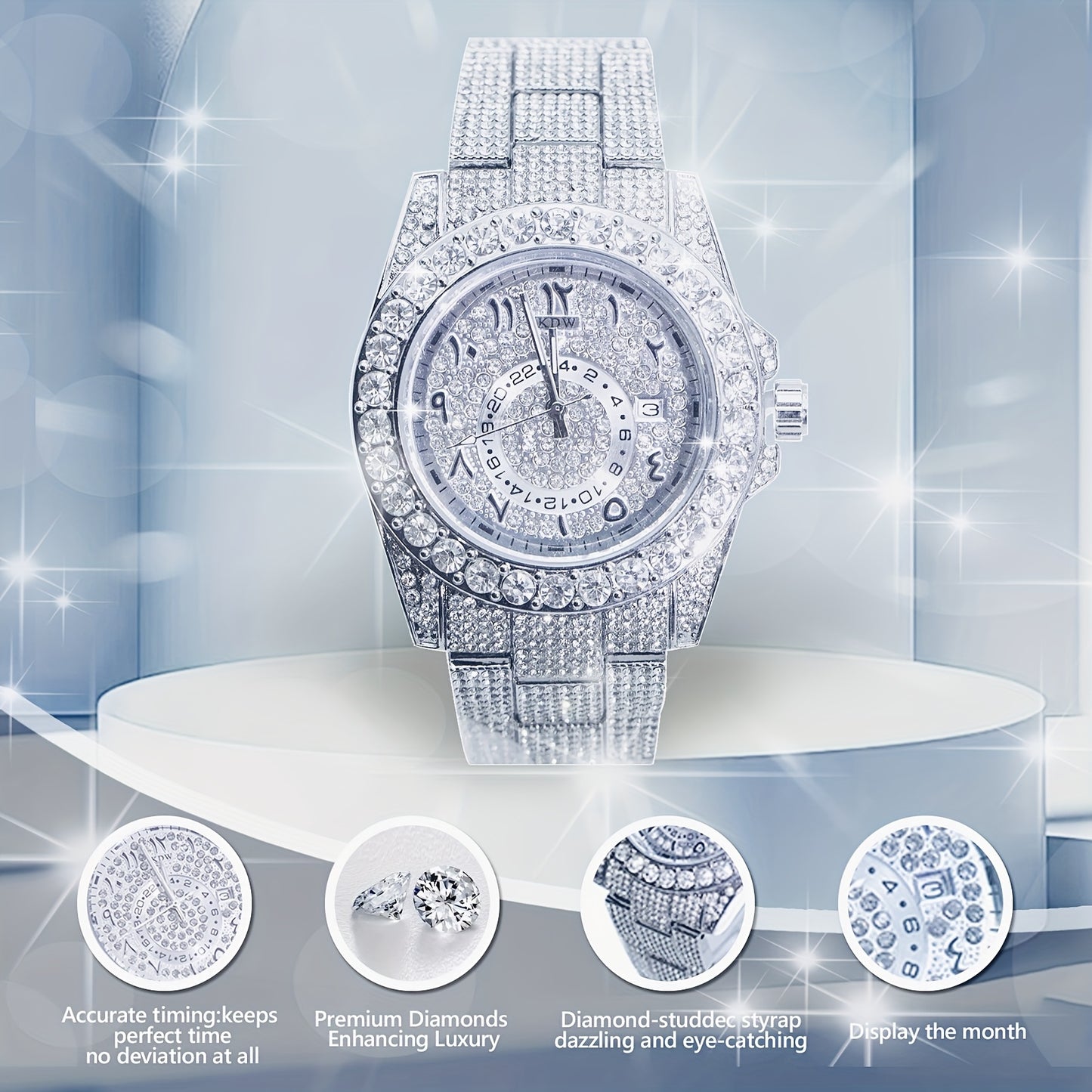 Luxury Hip Hop Rhinestone Watch for Men - West Coast Style Mechanical Automatic Wristwatch with Glowing Dial, Rhinestone-Studded Band & No Battery Needed - Perfect Christmas Valentine's Thanksgiving Gifts for Him, Statement J