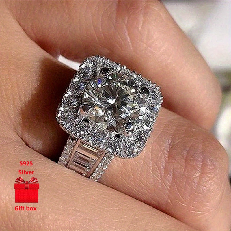 [925 Silver Ring] Elegant 925 Sterling Silver Square Wedding Ring | Ladies' Ring, Gift Jewelry Box, Suitable for Birthday, Festival, Valentine's Day Gifts, Daily Wear