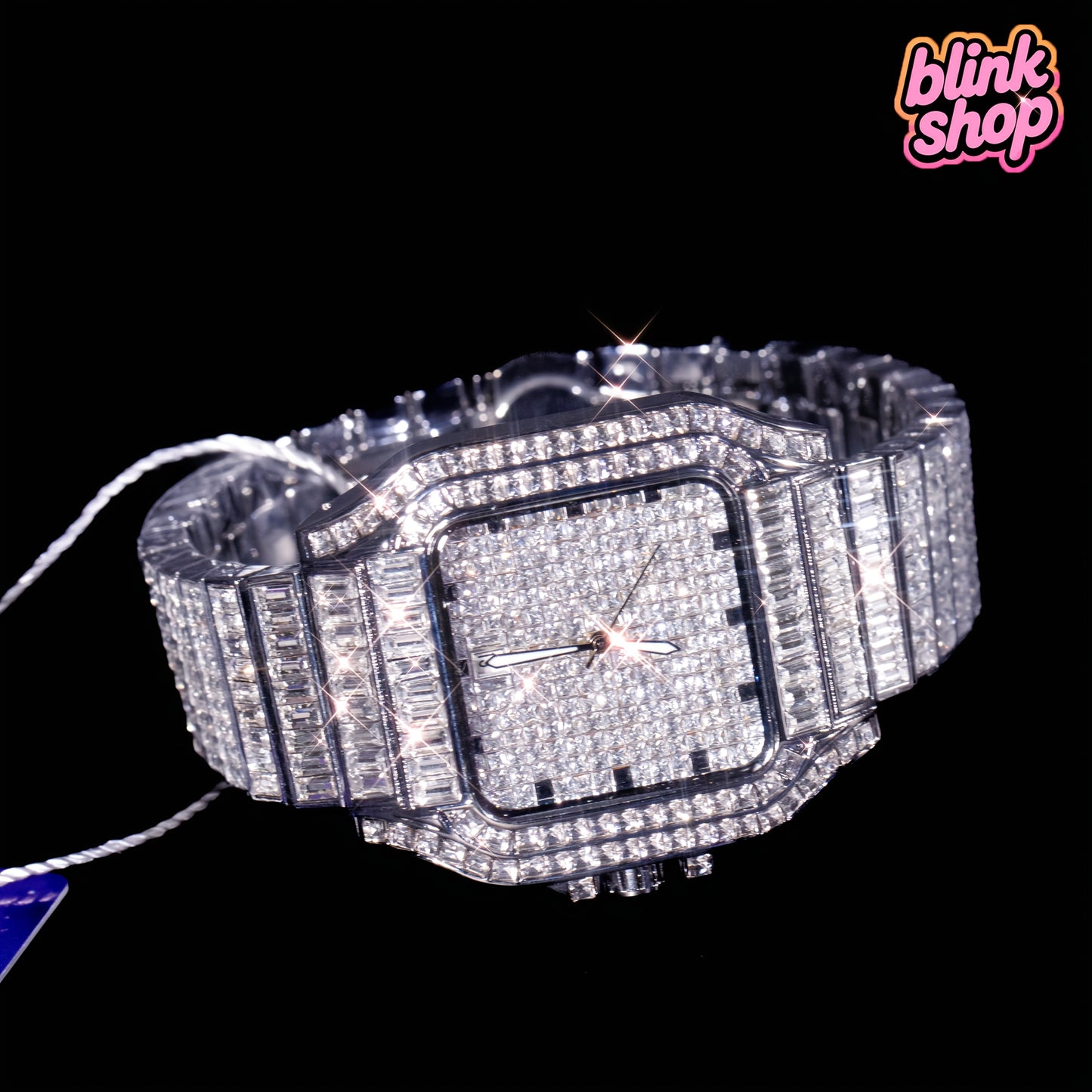 Luxury Hip Hop Square Rhinestone Watch - Full Rhinestone Geometric Glow-in-the-Dark Dial, Stainless Steel Band, 30m Waterproof, Mechanical Movement, Elegant Stage Performance Wristwatch for Christmas, Thanksgiving, Valentine'