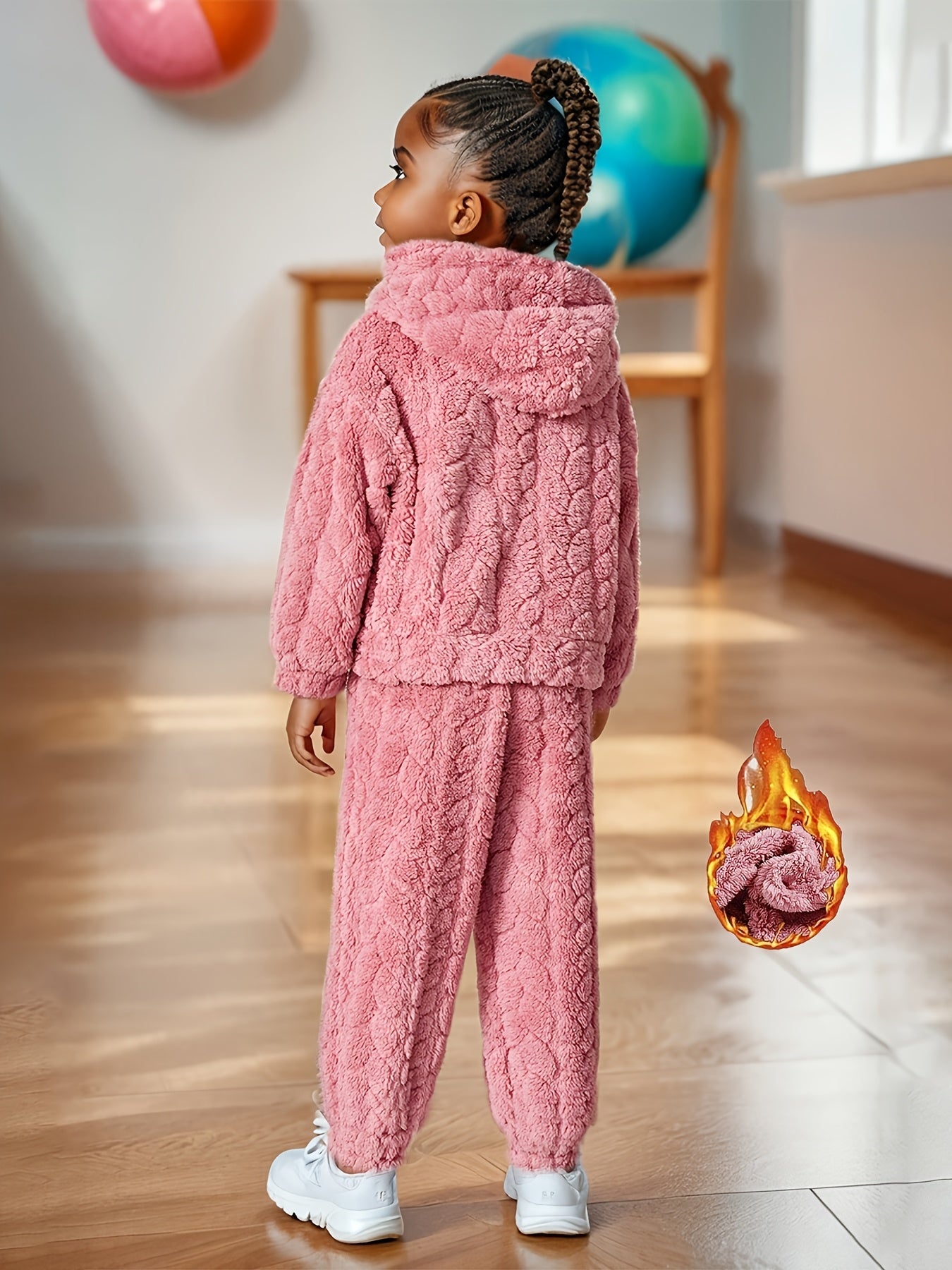 Fashionable Plush Hoodie Set, Warm Winter Sweatshirt And Pants Set, Girls' 2pcs Set, Fashionable Pullover Top & Pants Set, Cold Weather Clothing, Seasonal Outfit, Casual Fashion, Stylish Wear, Comfortable Material, Plush Fabr