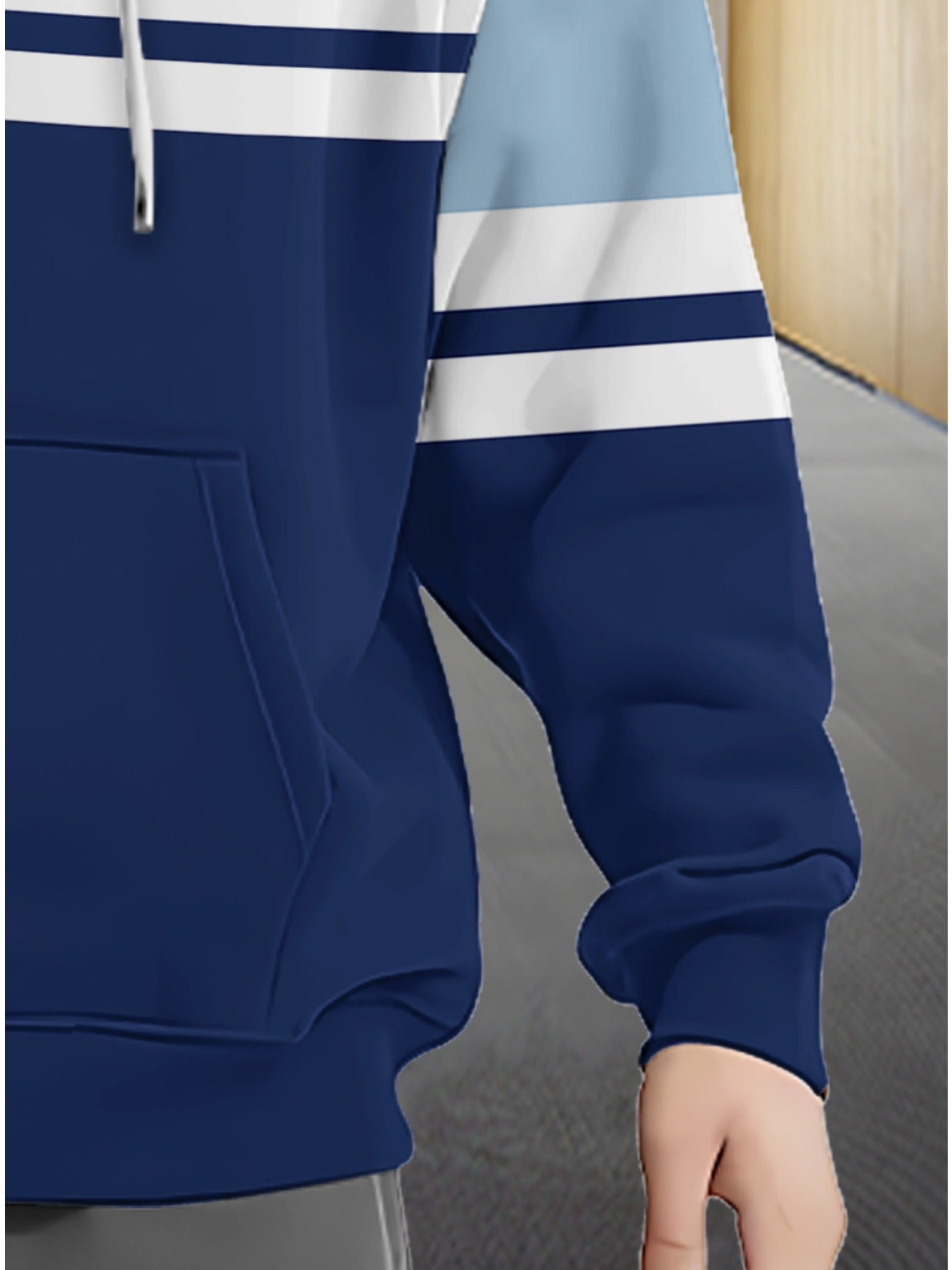 Men'S Lightweight Hoodie - Navy Blue & Aqua Stripes Zip-Up Pullover, Breathable Polyester Hooded Sweatshirt for Gym, Hiking, Casual Outfits - Athletic Casual Attire with Full-Zip Closure, Gym Hoodie, Outdoor Apparel, Sporty D