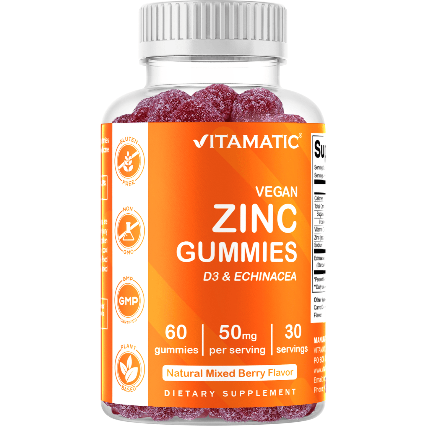 Vitamatic Zinc 50mg Gummies - 60 Vegan Gummies - Gluten Free - Healthy Immune Support for Adults, Men, Women