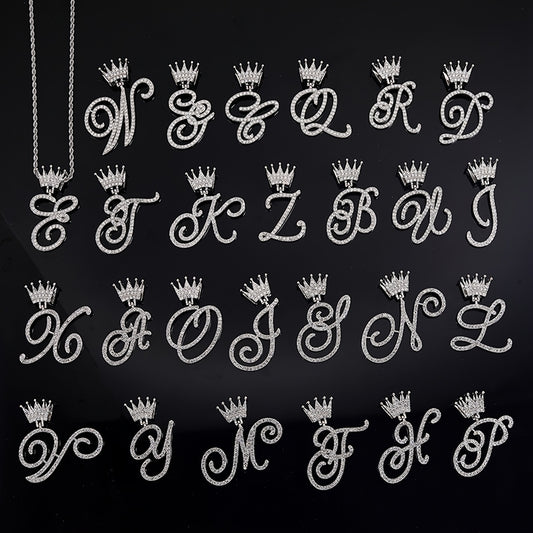 1pc Men's and Women's Fashion Pendant Necklace-26 Crown-shaped Fancy English Letter Pendant Necklace with Round Box Chain-Hip-hop Style Niche Necklace Jewelry Gift