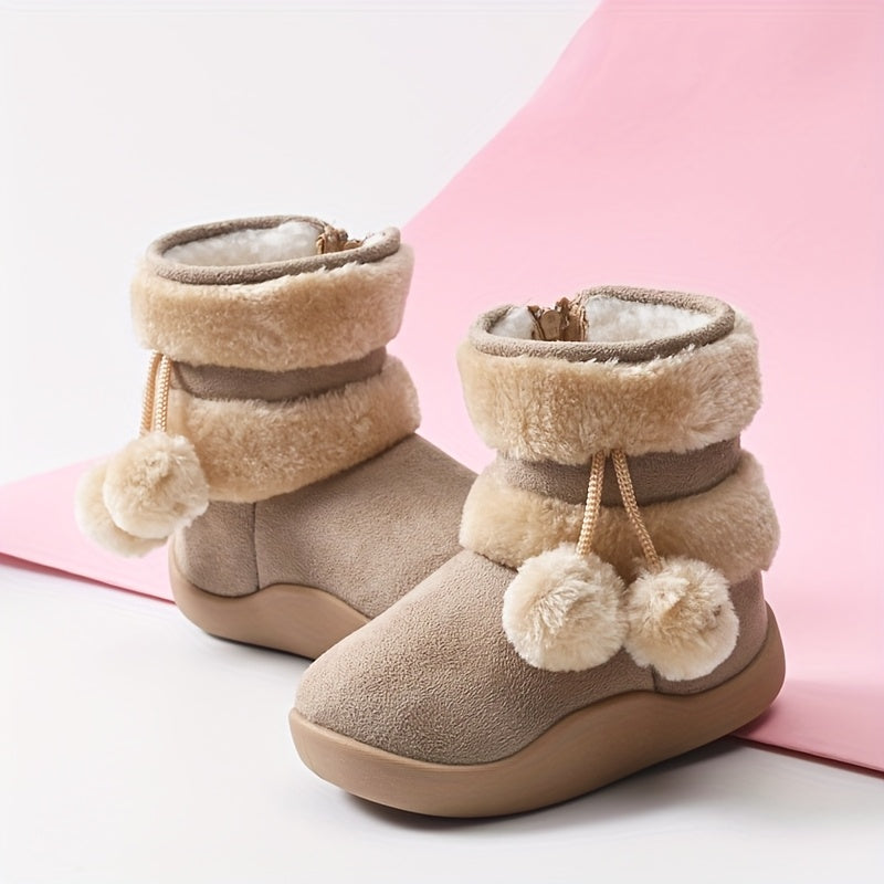 Kids' Plush Snow Boots - Slip-On Winter Boots with Non-Slip TPR Sole, Soft Fabric Upper & Fuzzy Lining - Warm Cold Weather Shoes for Boys & Girls, Toddler & Children - Christmas Halloween Gift (Pink) - Easy On/Off for Snow, I