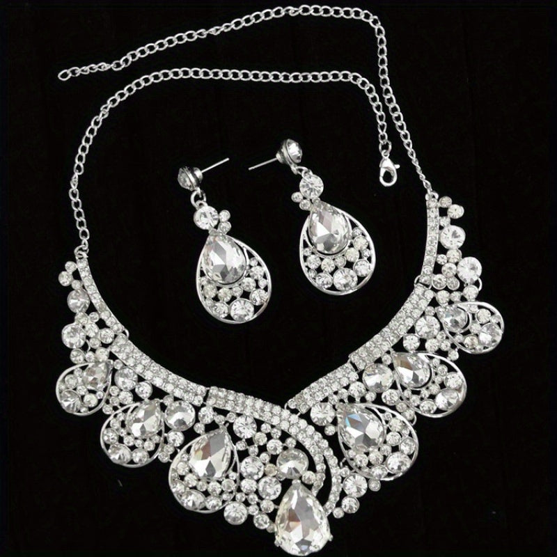 3pcs new fashion heavy industry bridal ear pin and ear clip earring necklace three-piece jewelry suitable for daily wedding banquet wear