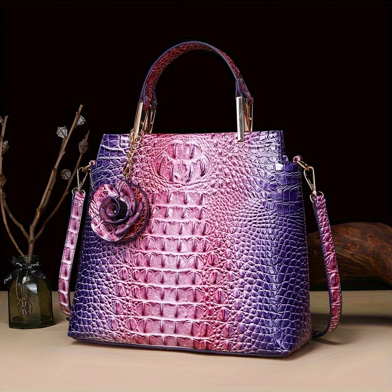 2pcs Crocodile Print Handbag Set - Fashionable Vintage Style, Multi-Functional Top Handle Crossbody, Business Clutch & Coin Purse - Spacious, Secure, Ideal for Everyday Chic