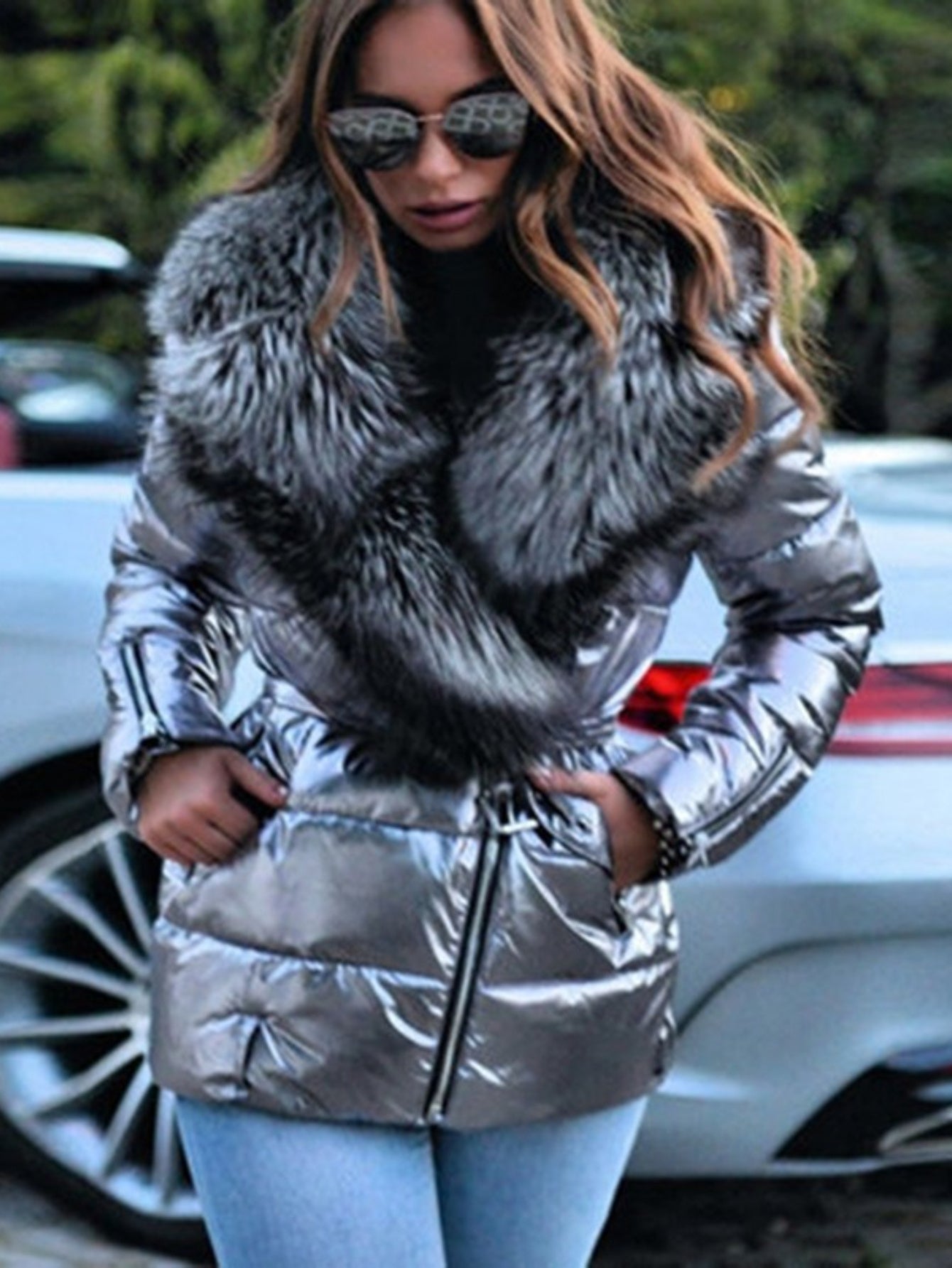 Plus Size - Women'S Plus Size Winter Coat - Elegant Large Lapel Collar, Mid-Length Cold Weather Jacket with Front Closure, Non-Bulky Outerwear for Everyday & Formal Events - Fall/Winter Outerwear, Ladies Winter Coats, Seasona