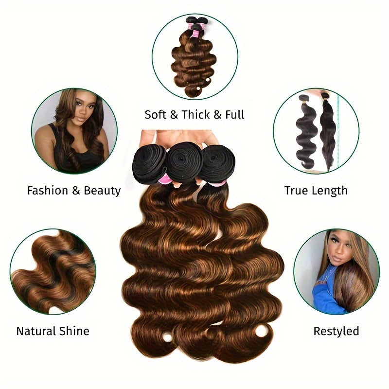 [100% Human Hair Bundles] 3/4pcs Deal 100% Human Hair Klaiyi Brown Balayage Body Wave Human Hair Bundles - Pre Colored Extensions