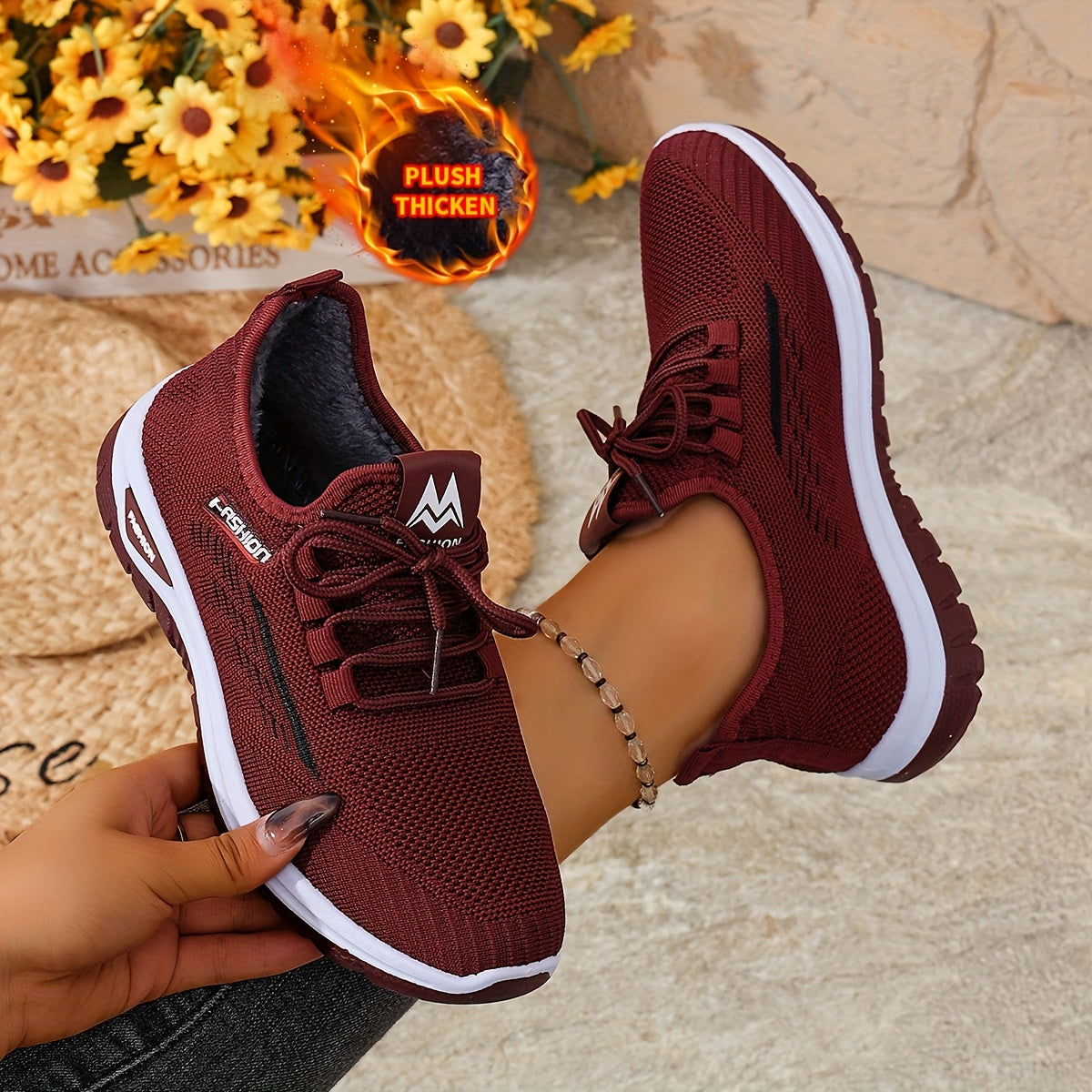 [Autumn And Winter ]Orange Fleece-Lined Warm Shoes, Thickened Cushioning Shoes Exclusive for Winter, Orange And Purple Spliced Lace-Up Trendy Warm Sports Shoes, White Casual Shoes, Shoes For Women/elegant Shoes For Women, Sea