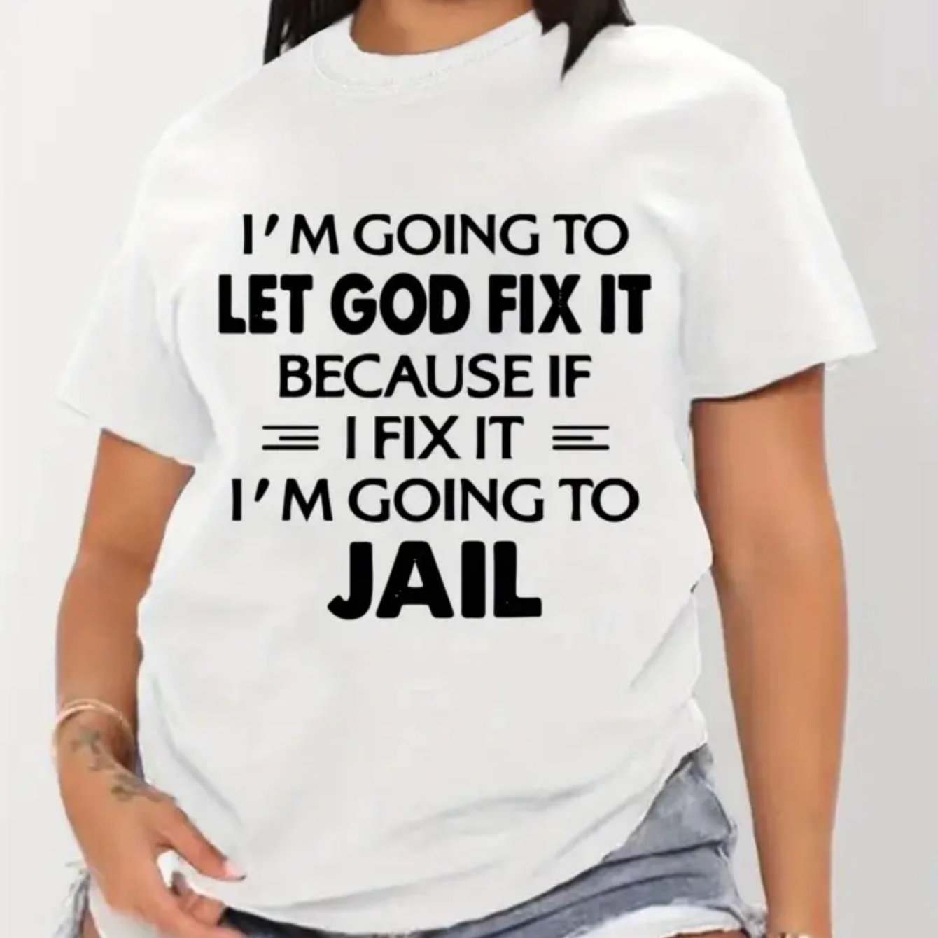 Women's Round Neck Short - Sleeve T - Shirt/ Cotton - Breathable/ with Humorous Religious Quote/ Casual Style/ for Daily Wear