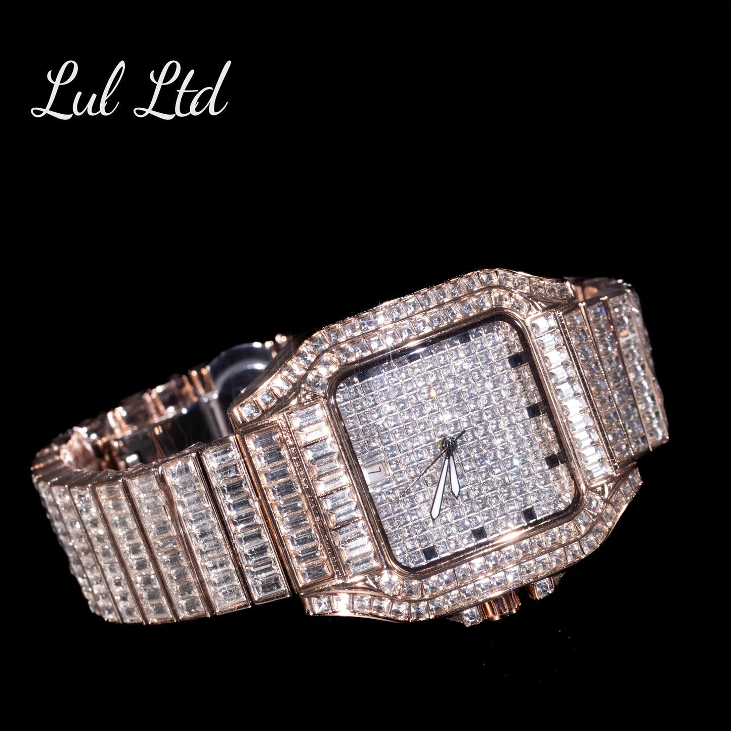 Luxury Hip Hop Square Watch Full Rhinestone Stage Performance Wristwatch, Geometric Glow-in-the-Dark Dress Watch for Christmas Thanksgiving Valentine's Gifts