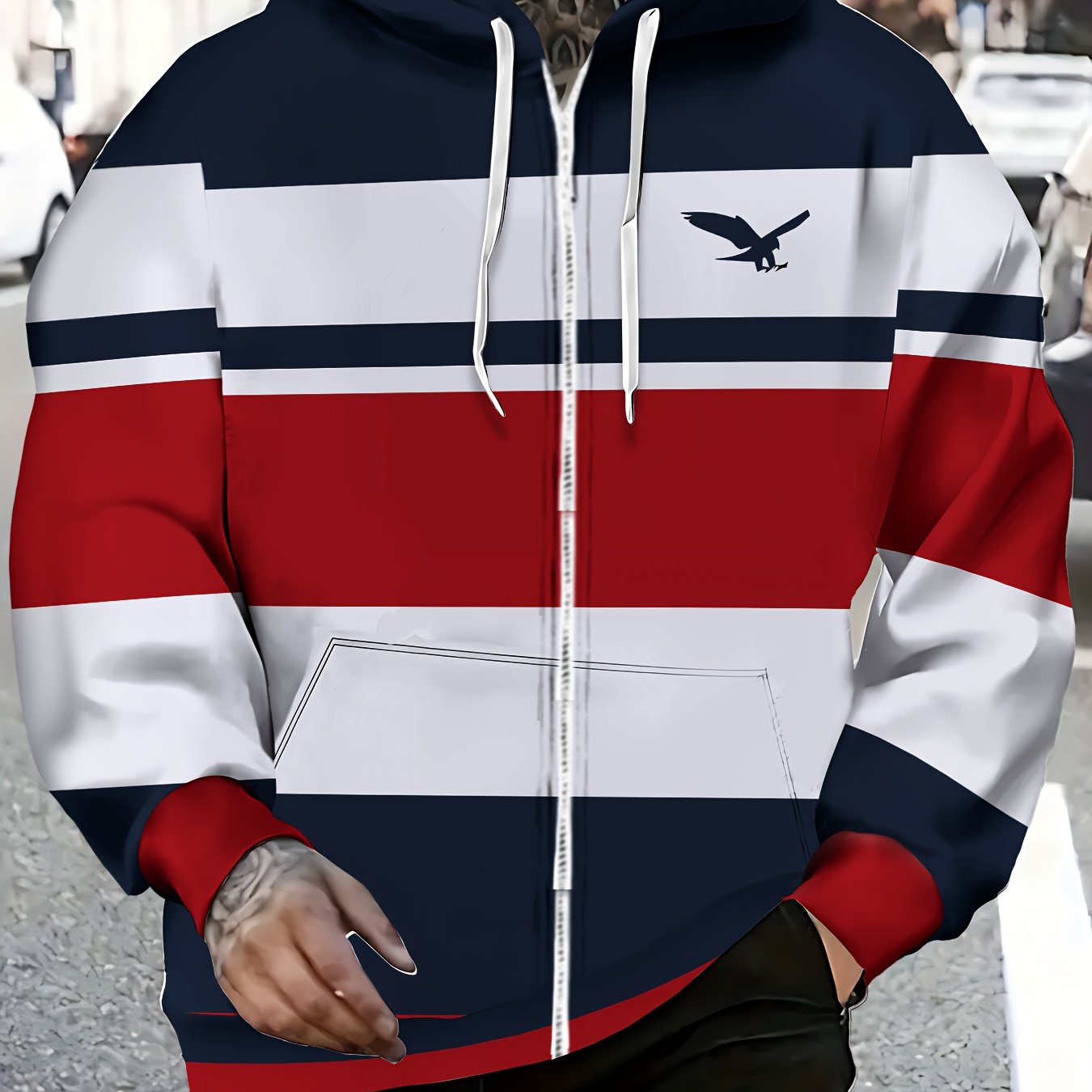 Men's Hooded Zip-Up Jacket - Full-Zip Front Closure,