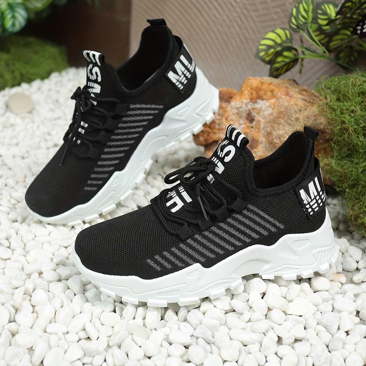 Women's Casual Sneakers, Shock-Absorbing Breathable Running Shoes, Knitted Lace-Up Women's Shoes, Suitable for Daily Commuting, Running, Travel, and Shopping