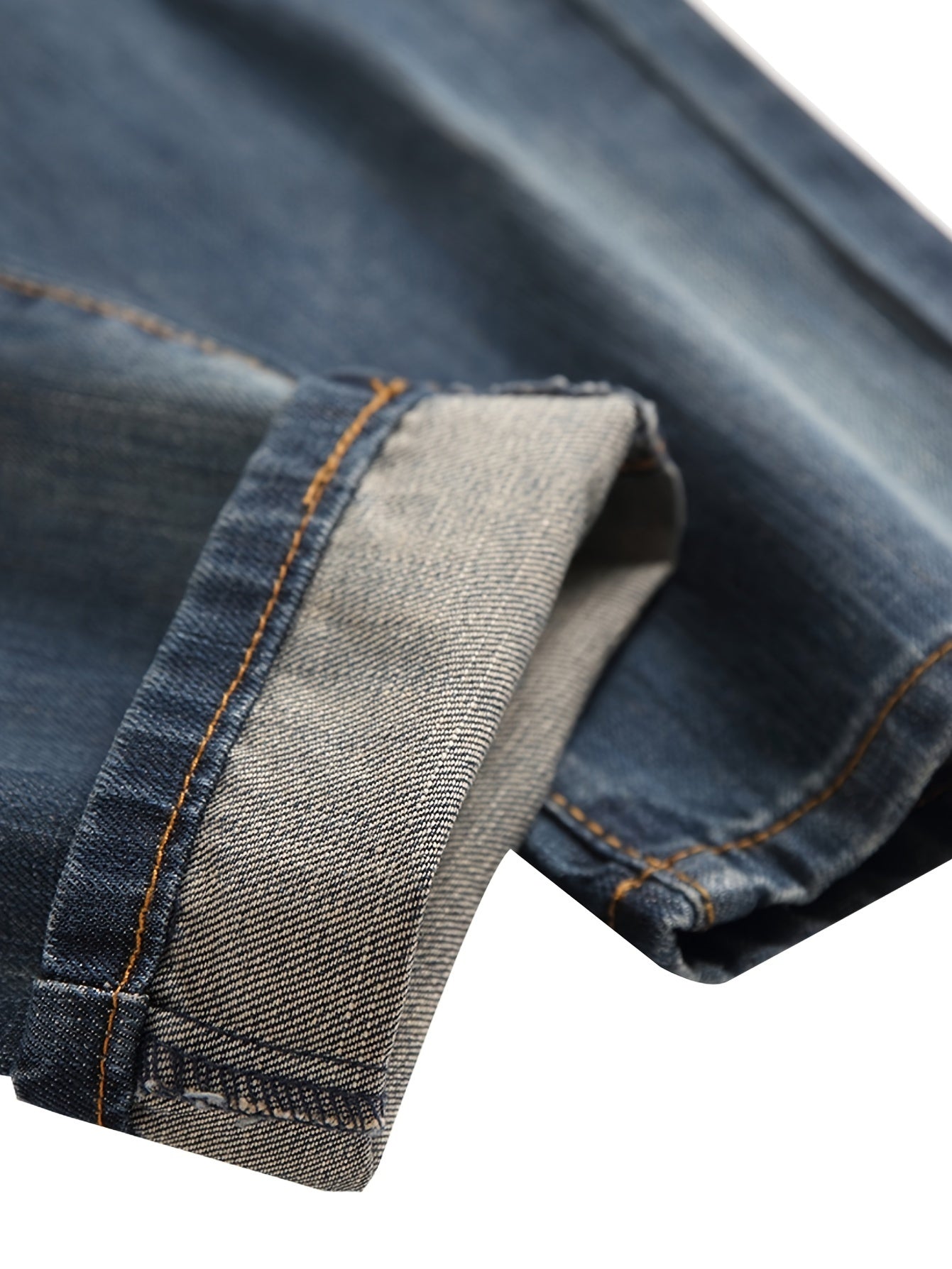 [Dark Blue Slim Fit Jeans] Dark Blue Slim Fit Ripped Straight Leg Jeans - Men's Casual